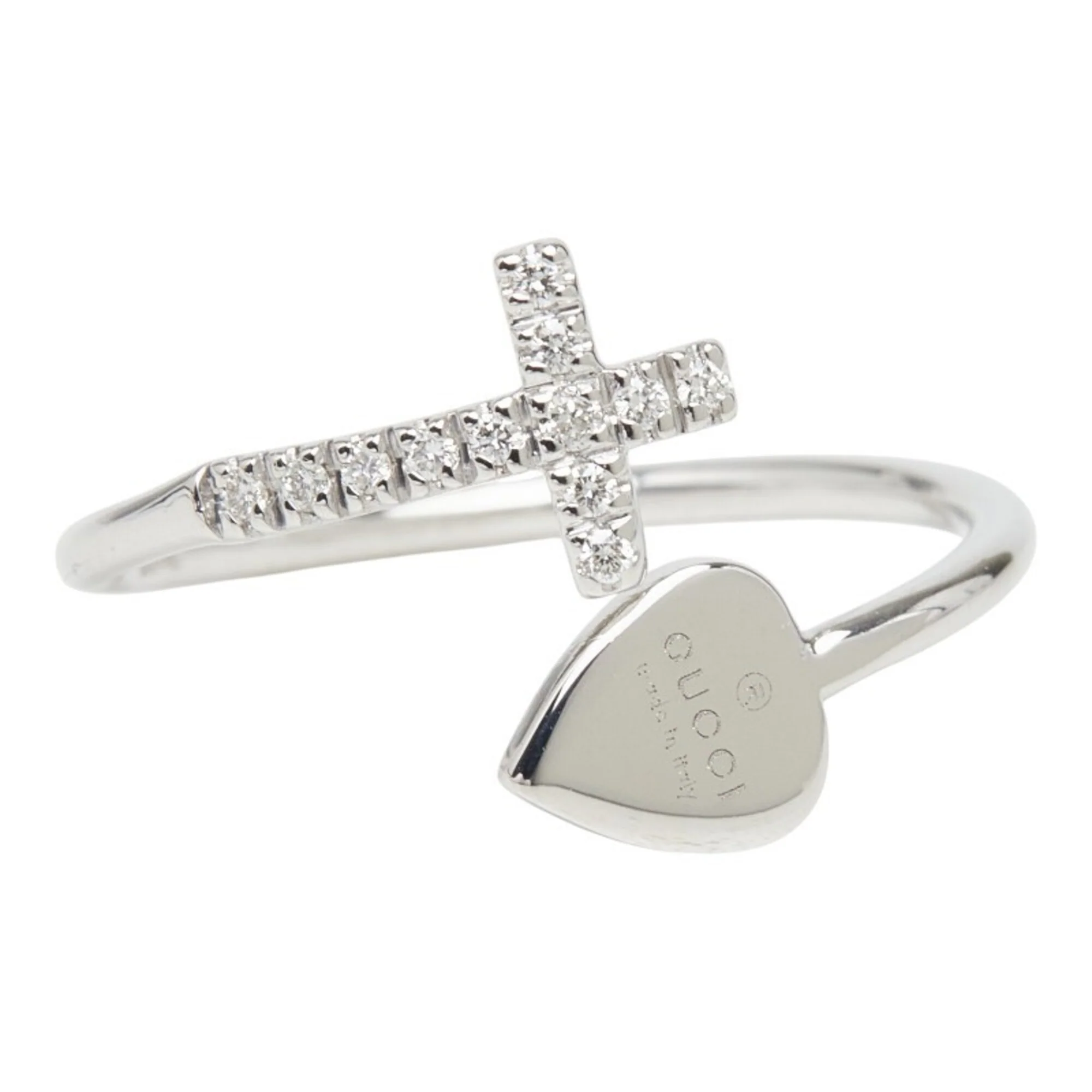 Band Ring 18K White Gold with Diamond Cross Motif Heart