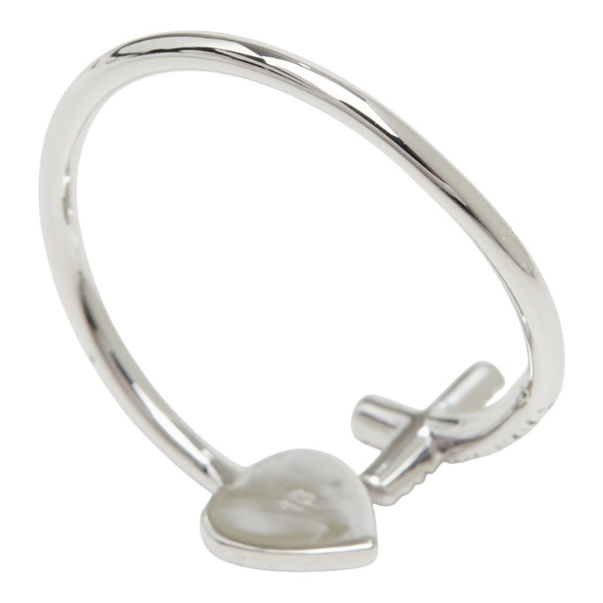 Band Ring 18K White Gold with Diamond Cross Motif Heart - Image 5