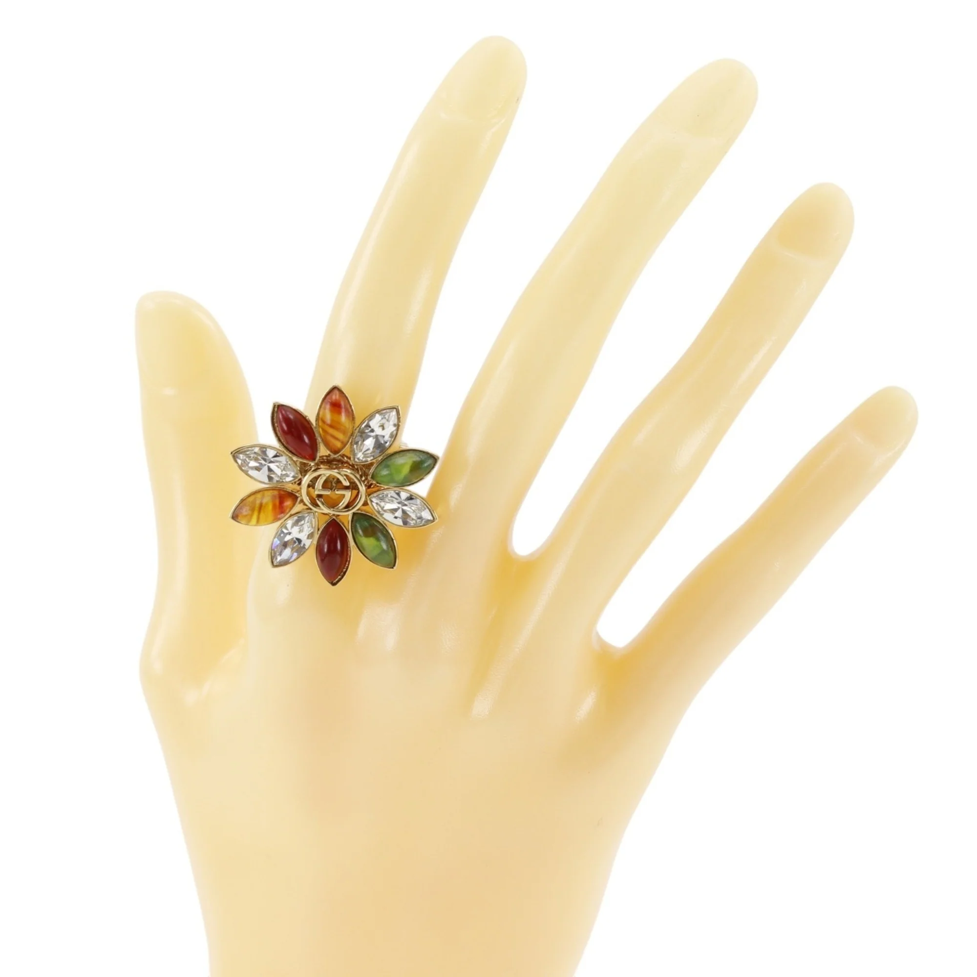 Band Ring Gold Plated Triple Band Flower Design Interlocking G - Image 2
