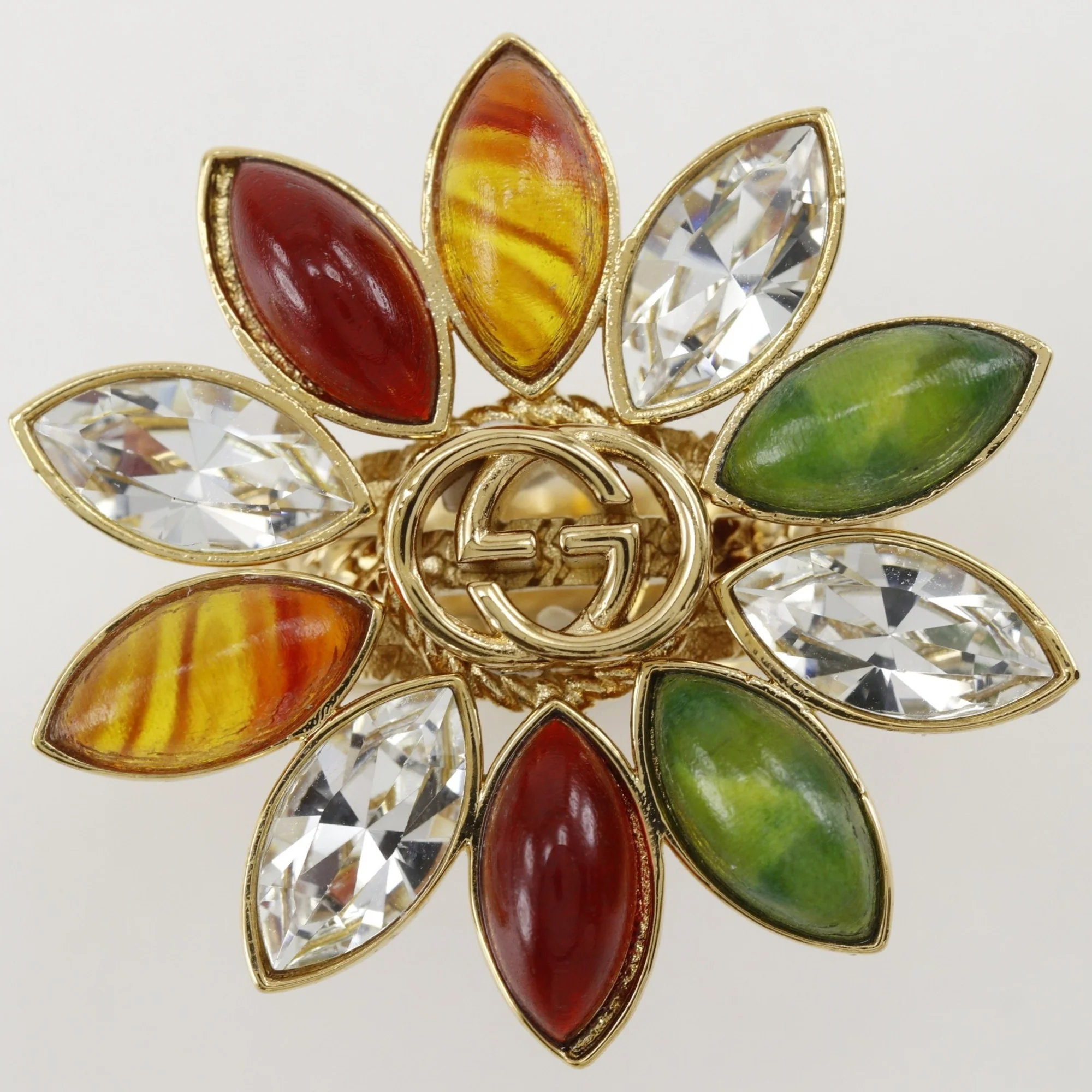 Band Ring Gold Plated Triple Band Flower Design Interlocking G - Image 4