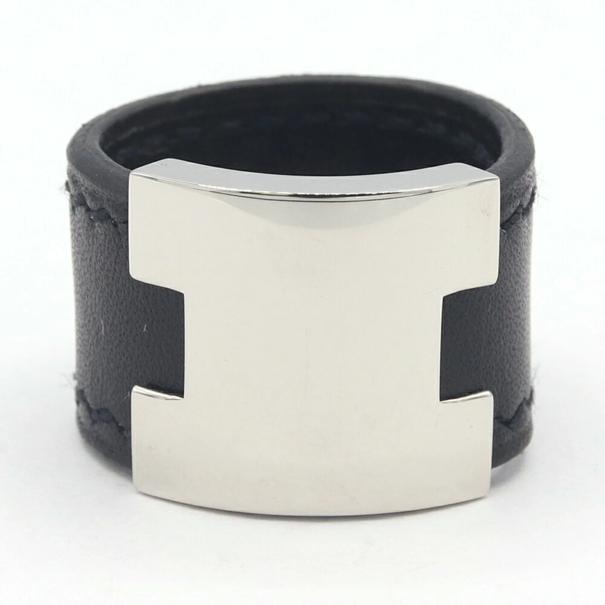Ring Leather and Metal Black Silver