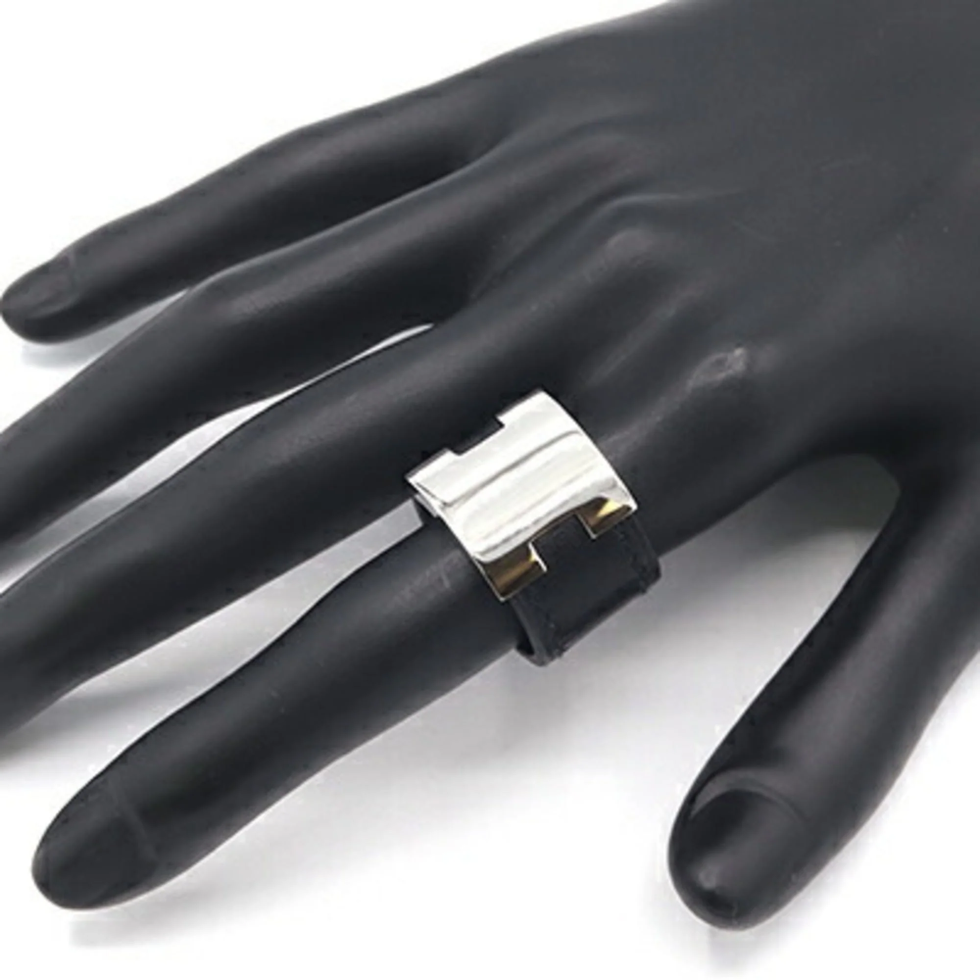 Ring Leather and Metal Black Silver - Image 6