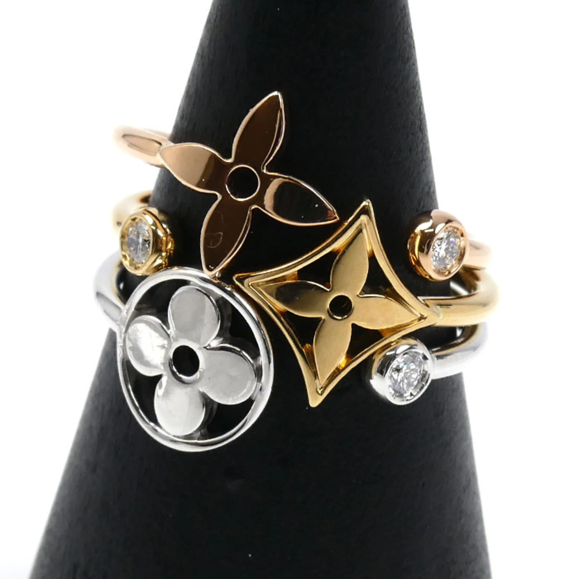 Band Ring with Diamond 18K Tricolor Gold