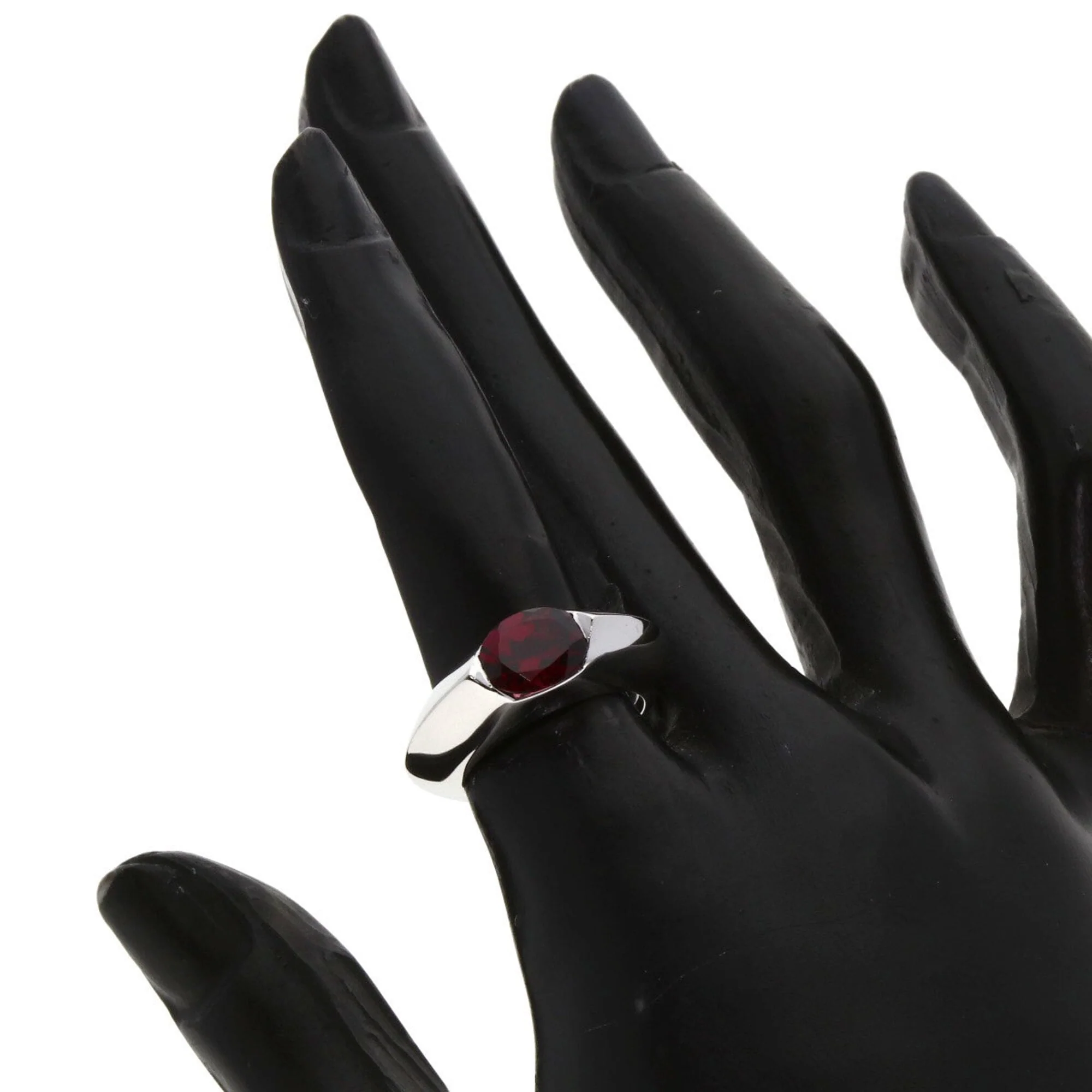 Band Ring 18K White Gold with Diamond and Garnet - Image 6