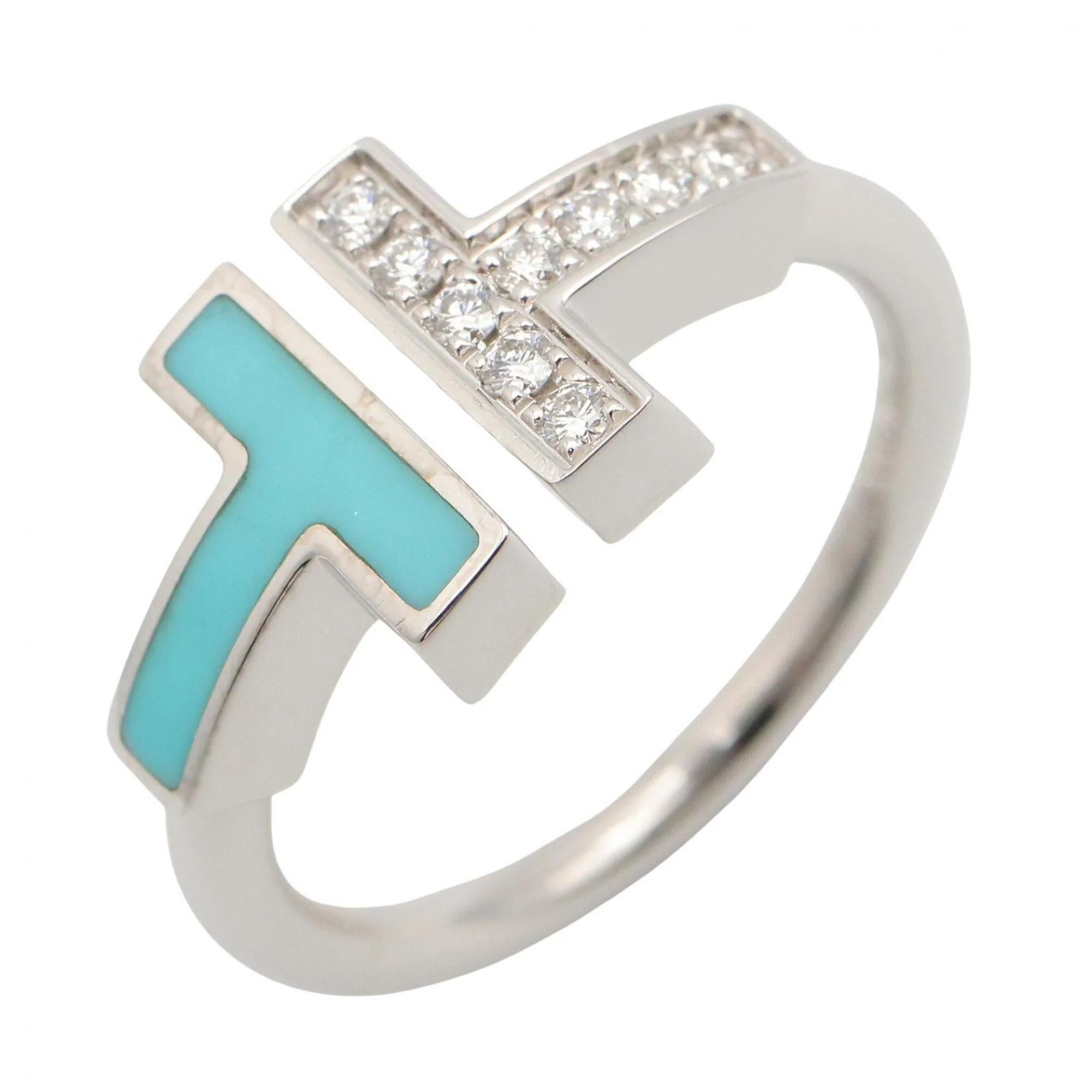Band Ring 18K White Gold with Diamond and Turquoise