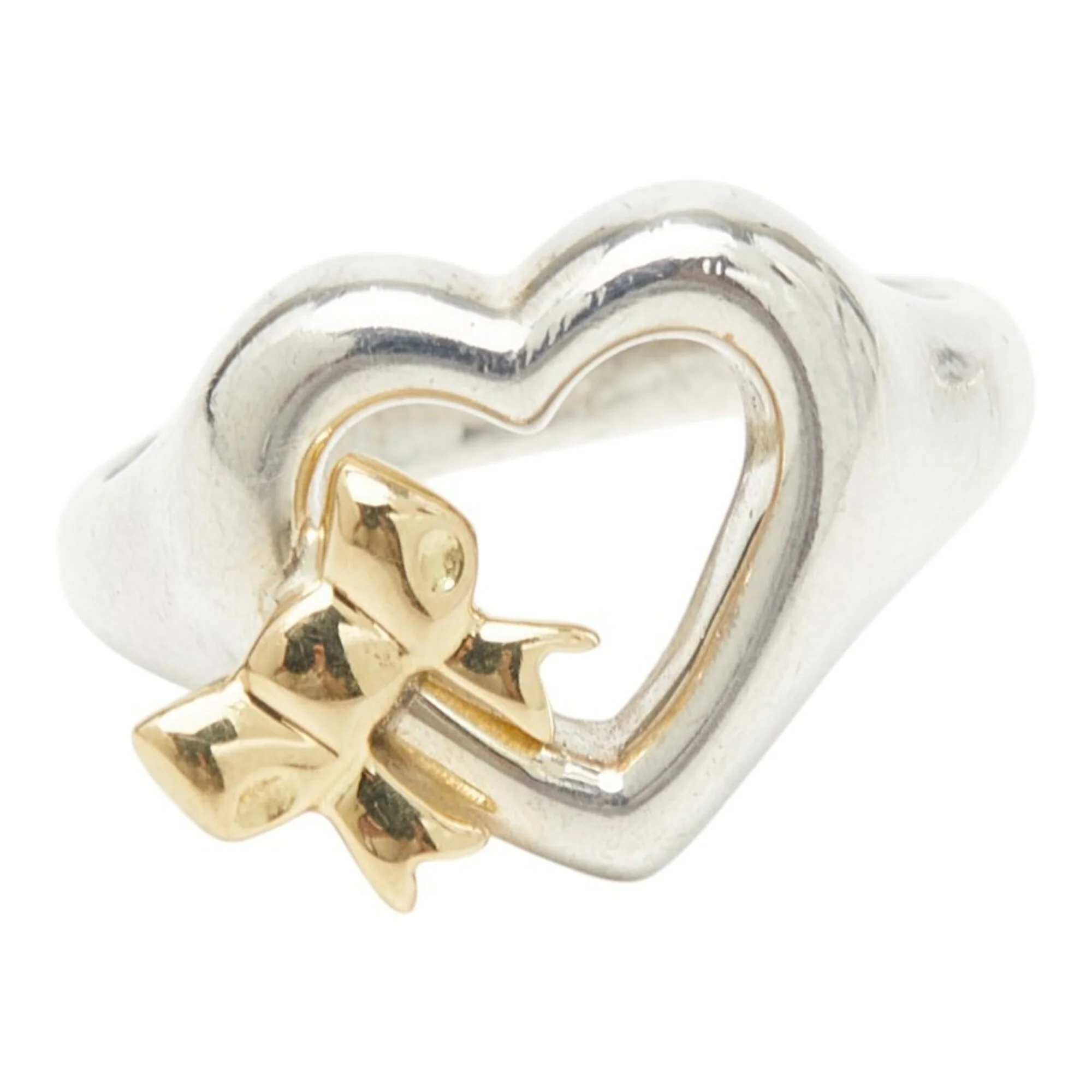 Heart Ribbon Ring Sterling Silver and 18K Yellow Gold
