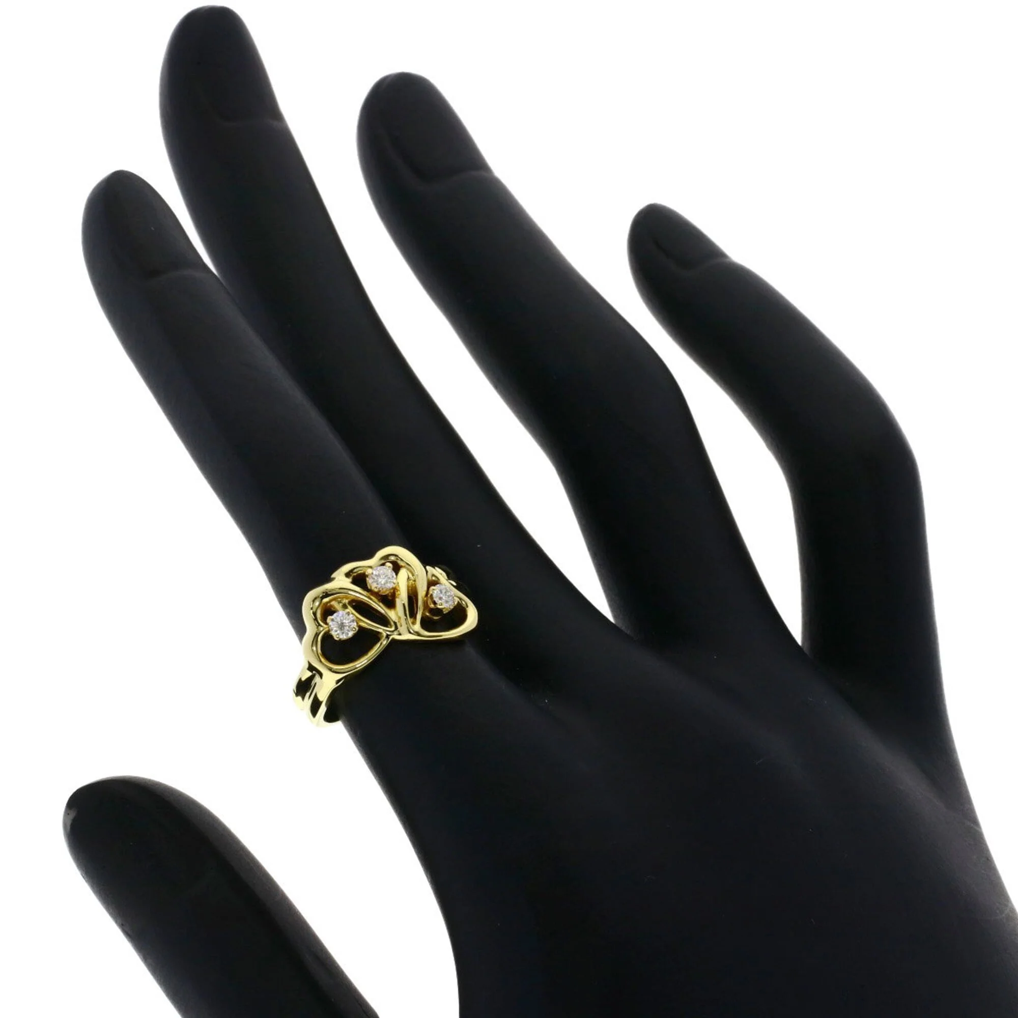 Triple Heart Ring 18K Yellow Gold with Diamond - Image 6