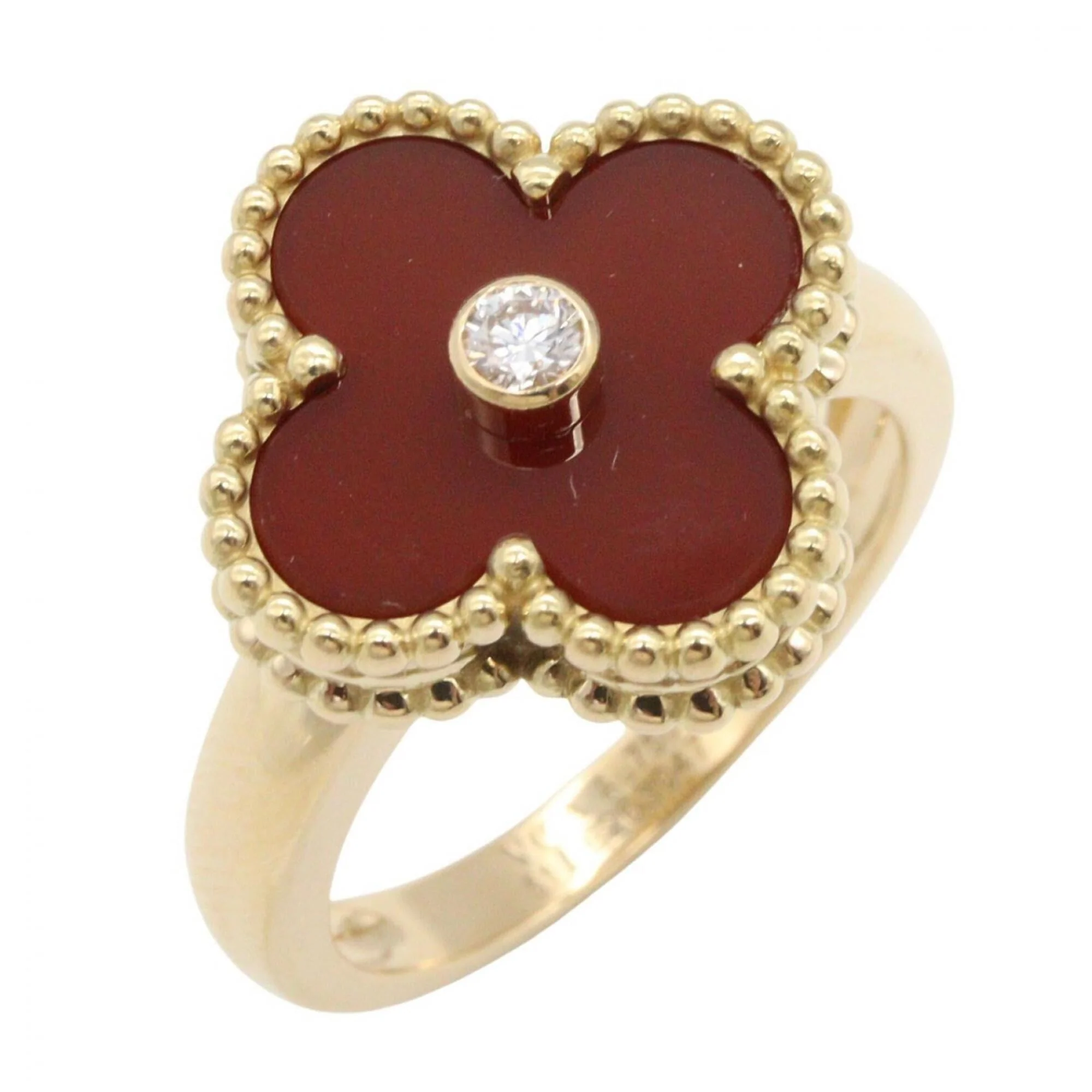 Vintage Alhambra Ring 18K Yellow Gold and Carnelian