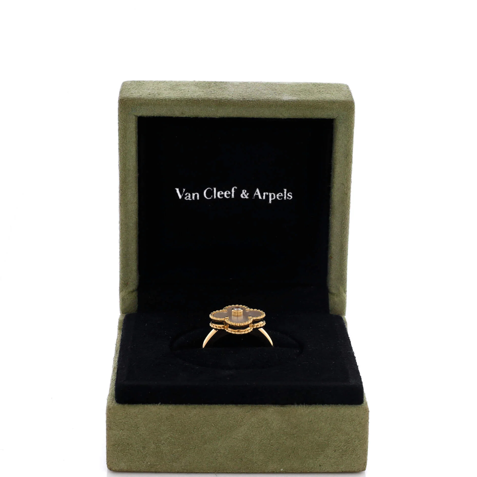 Vintage Alhambra Ring 18K Yellow Gold with Mother of Pearl and Diamond - Image 2