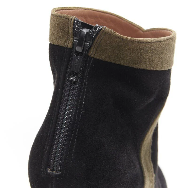 Women's ALAIA black green suede leather crossover platform high heel ankle bootie EU36 - Image 10