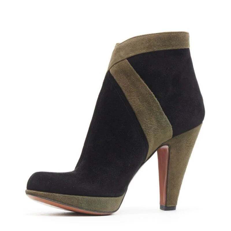 Women's ALAIA black green suede leather crossover platform high heel ankle bootie EU36 - Image 4