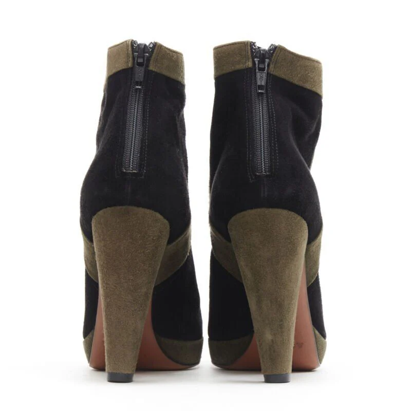Women's ALAIA black green suede leather crossover platform high heel ankle bootie EU36 - Image 5