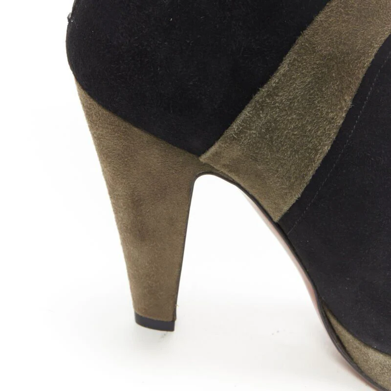 Women's ALAIA black green suede leather crossover platform high heel ankle bootie EU36 - Image 8
