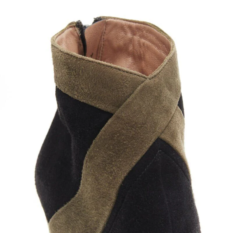 Women's ALAIA black green suede leather crossover platform high heel ankle bootie EU36 - Image 9