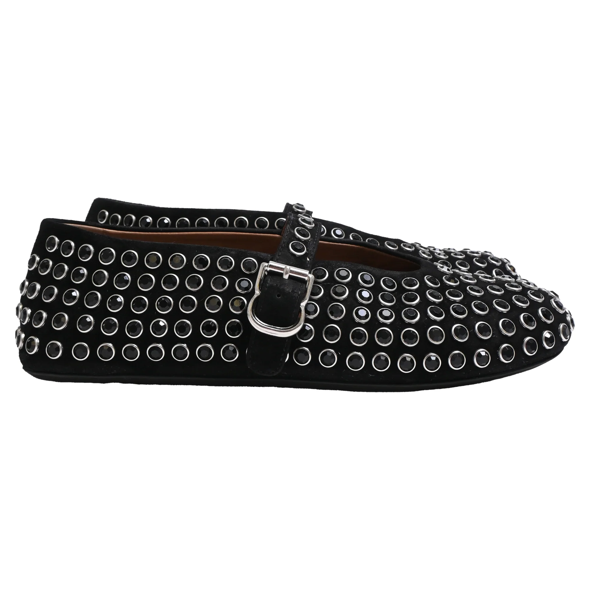 Women's Alaïa Crystal-Embellished Ballet Flats in Black Suede