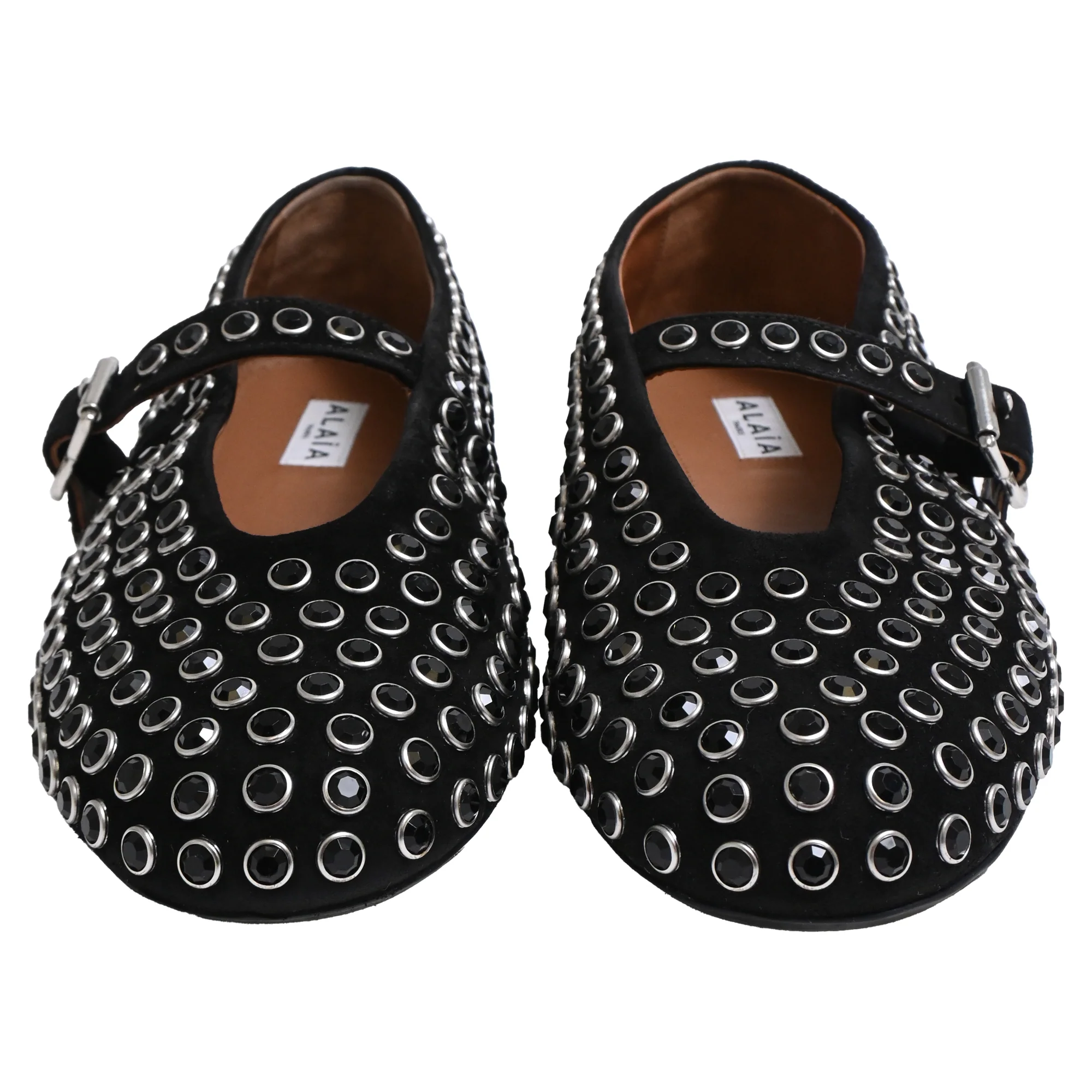Women's Alaïa Crystal-Embellished Ballet Flats in Black Suede - Image 2