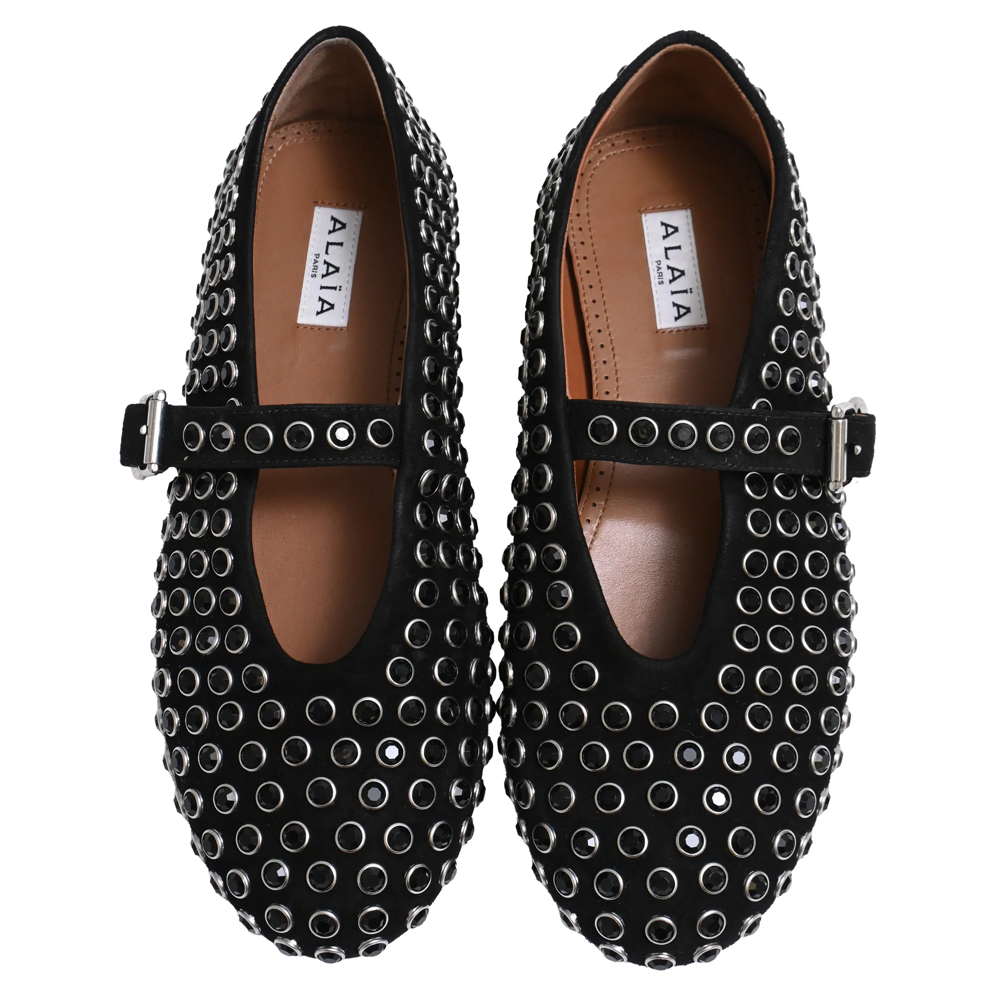 Women's Alaïa Crystal-Embellished Ballet Flats in Black Suede - Image 5