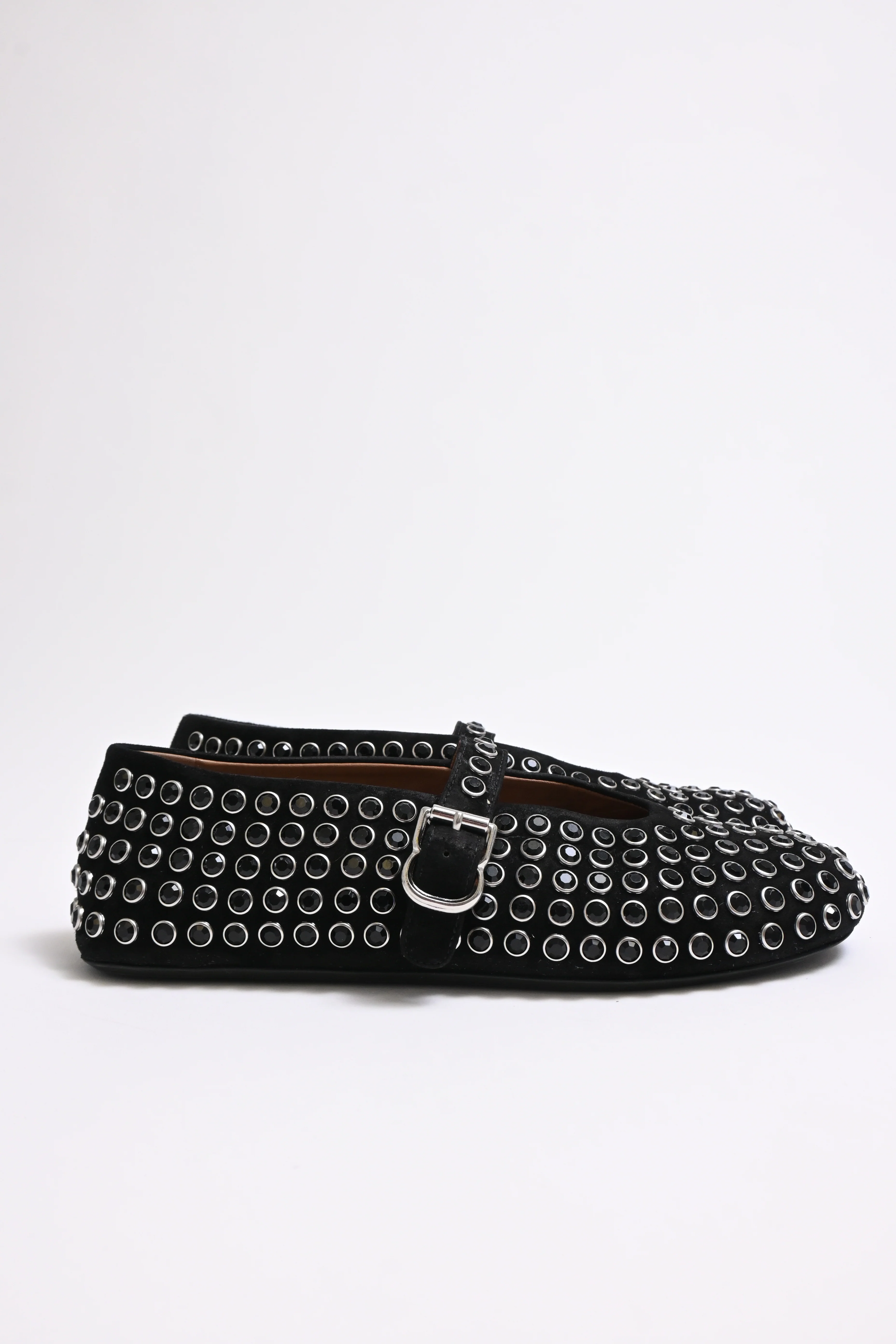 Women's Alaïa Crystal-Embellished Ballet Flats in Black Suede - Image 9