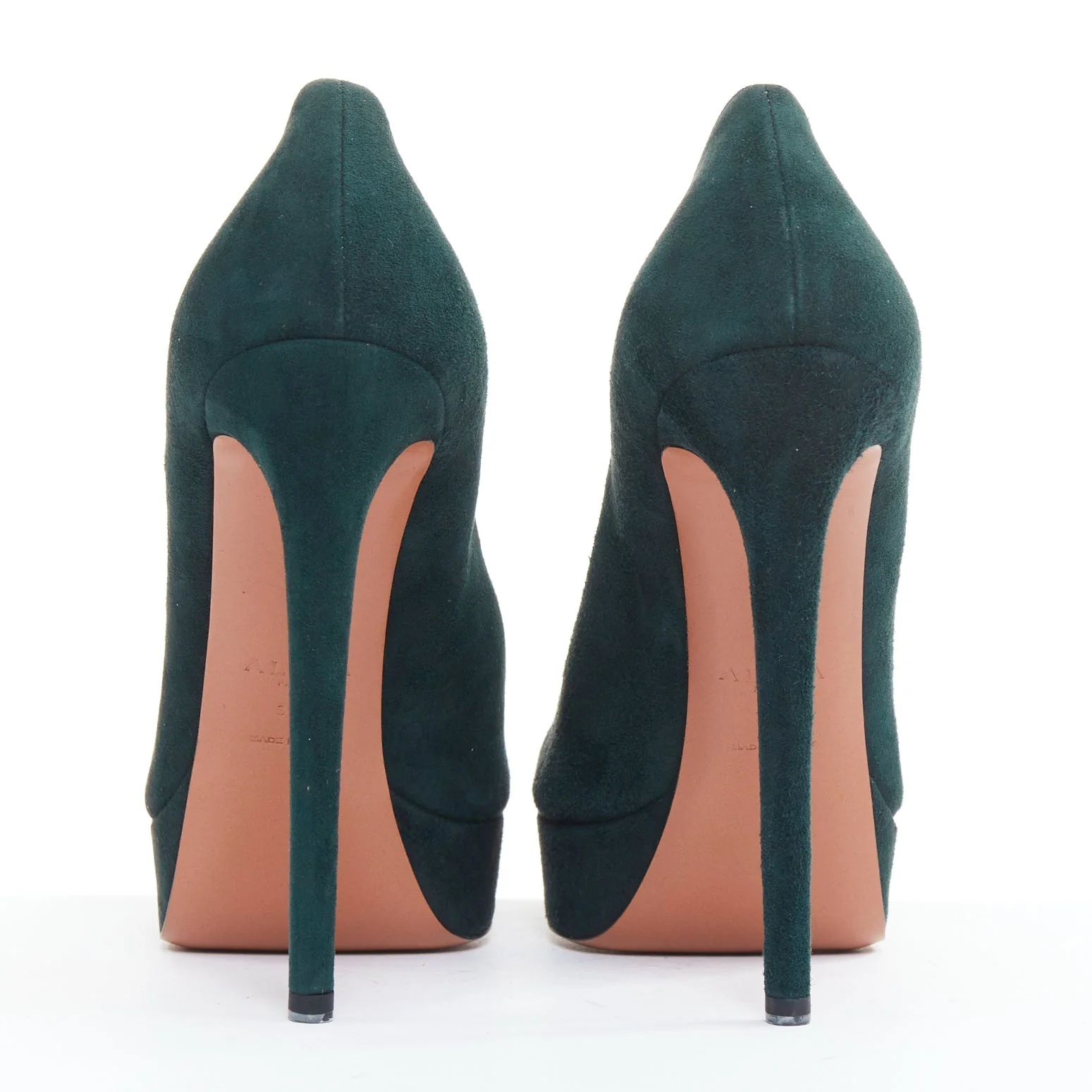 Women's ALAIA forest green suede almond toe platform pumps EU37.5 - Image 5
