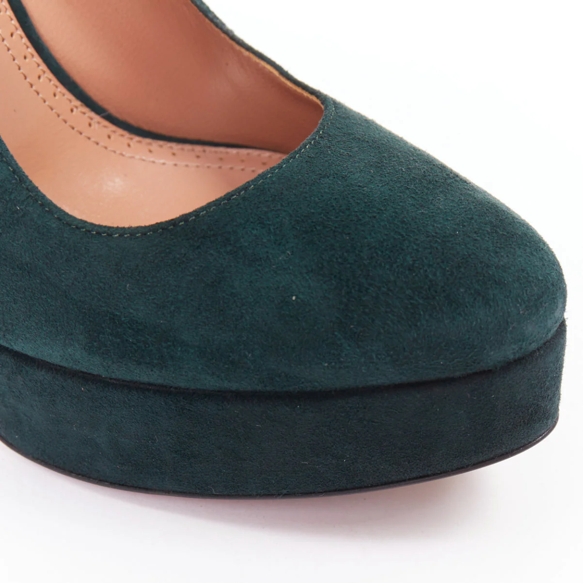 Women's ALAIA forest green suede almond toe platform pumps EU37.5 - Image 7