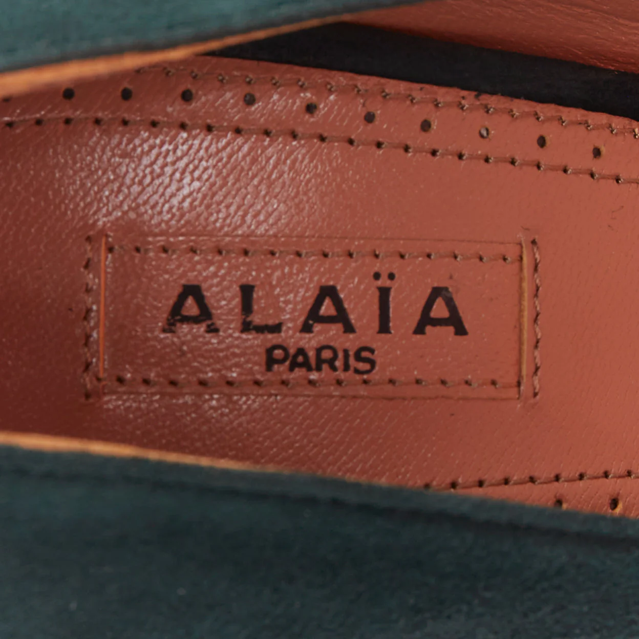 Women's ALAIA forest green suede almond toe platform pumps EU37.5 - Image 9