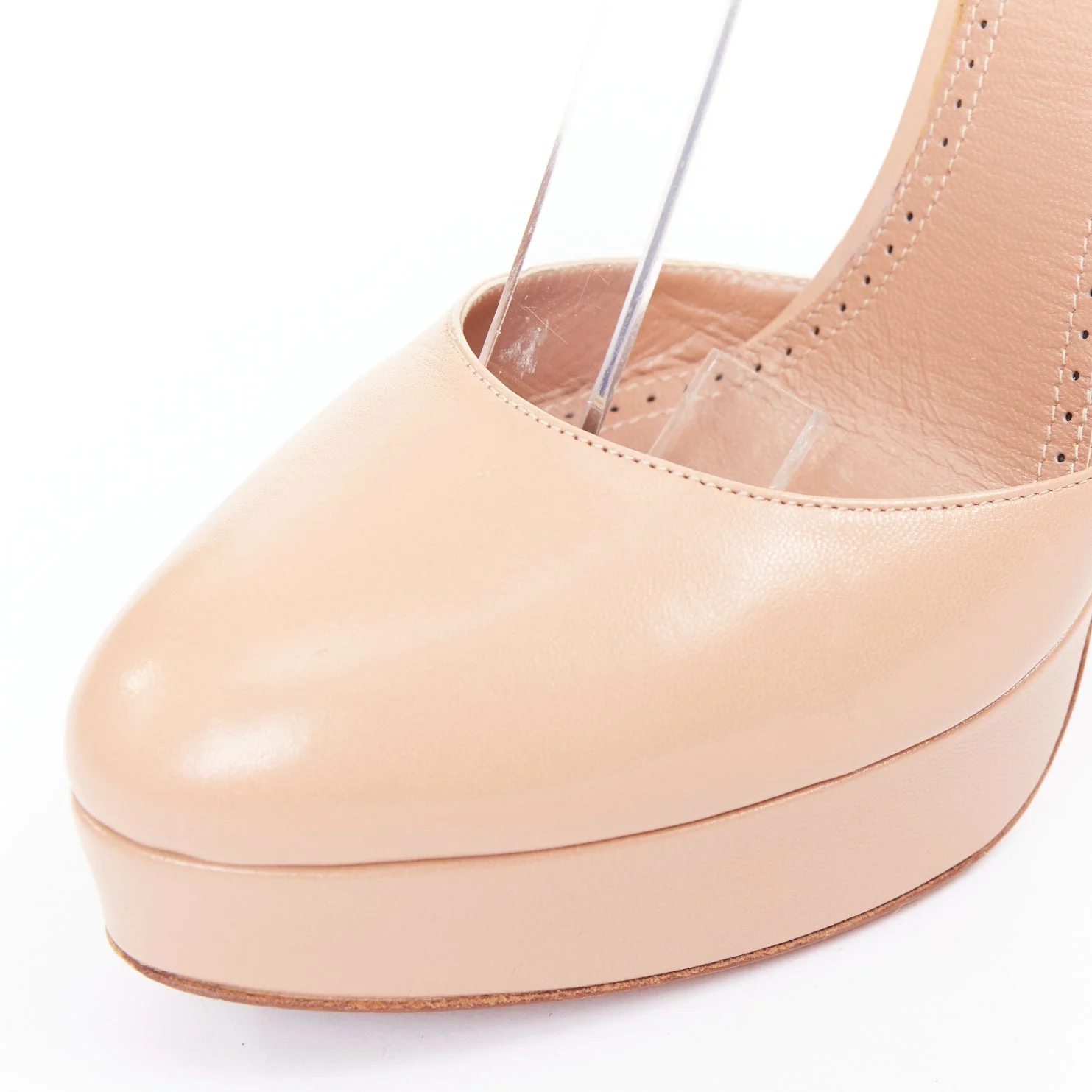 Women's ALAIA nude leather double ankle strap dorsay platform pumps EU37.5 - Image 7