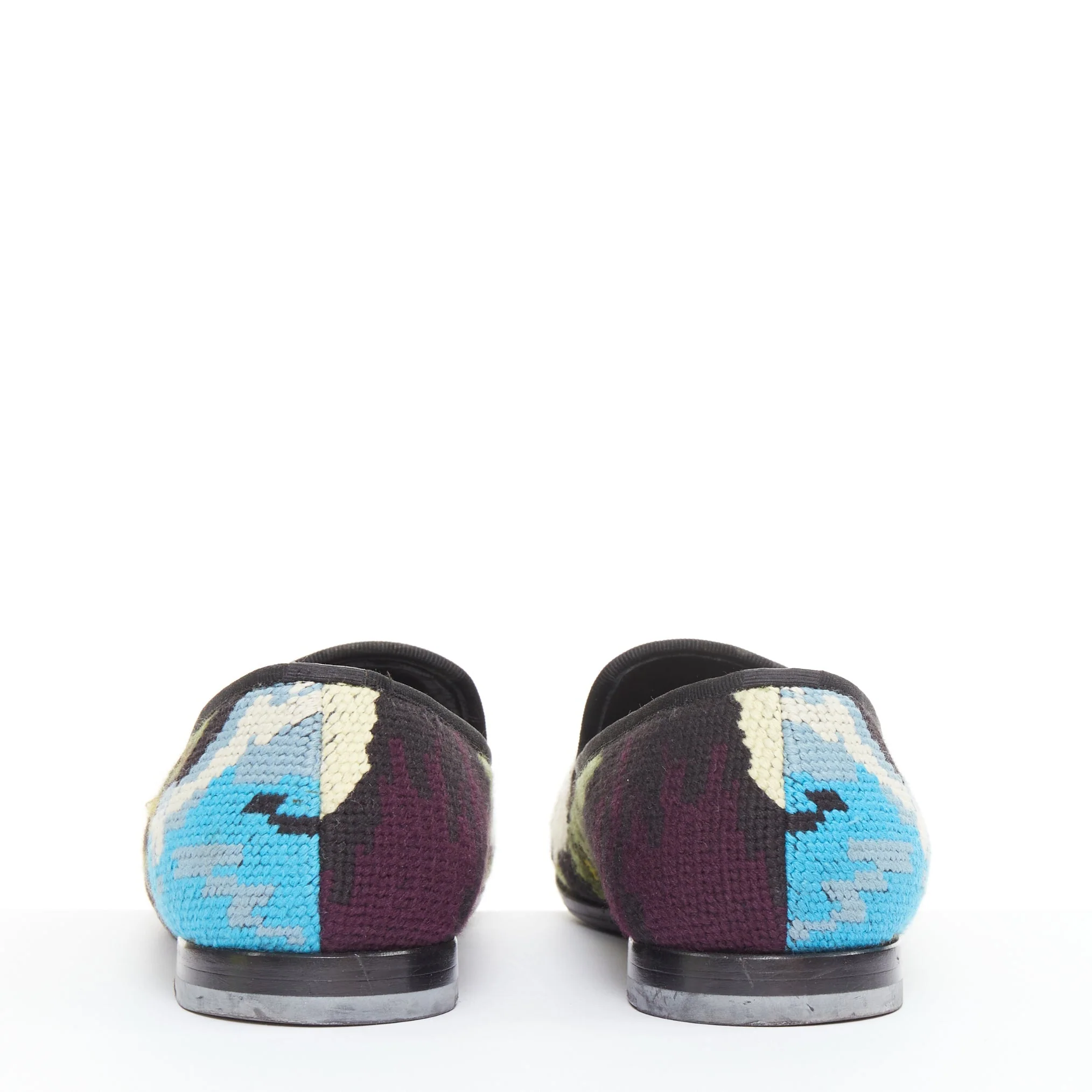 Men's ALEXANDER MCQUEEN 2012 floral needlepoint textile evening slipper loafers EU43 - Image 5