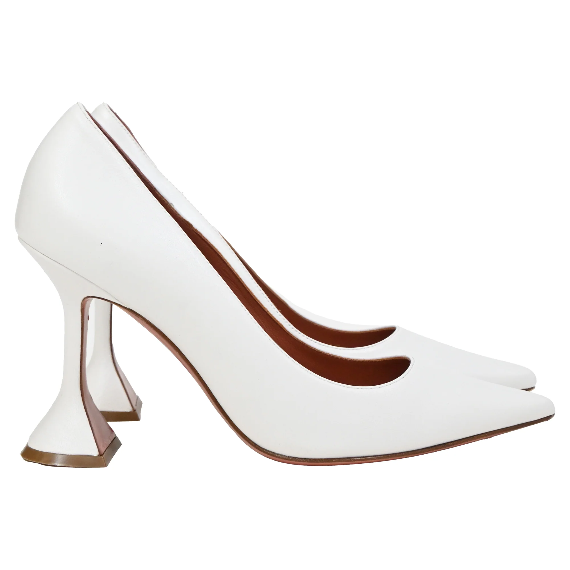 Women's Amina Muaddi Ami Pumps in White Leather