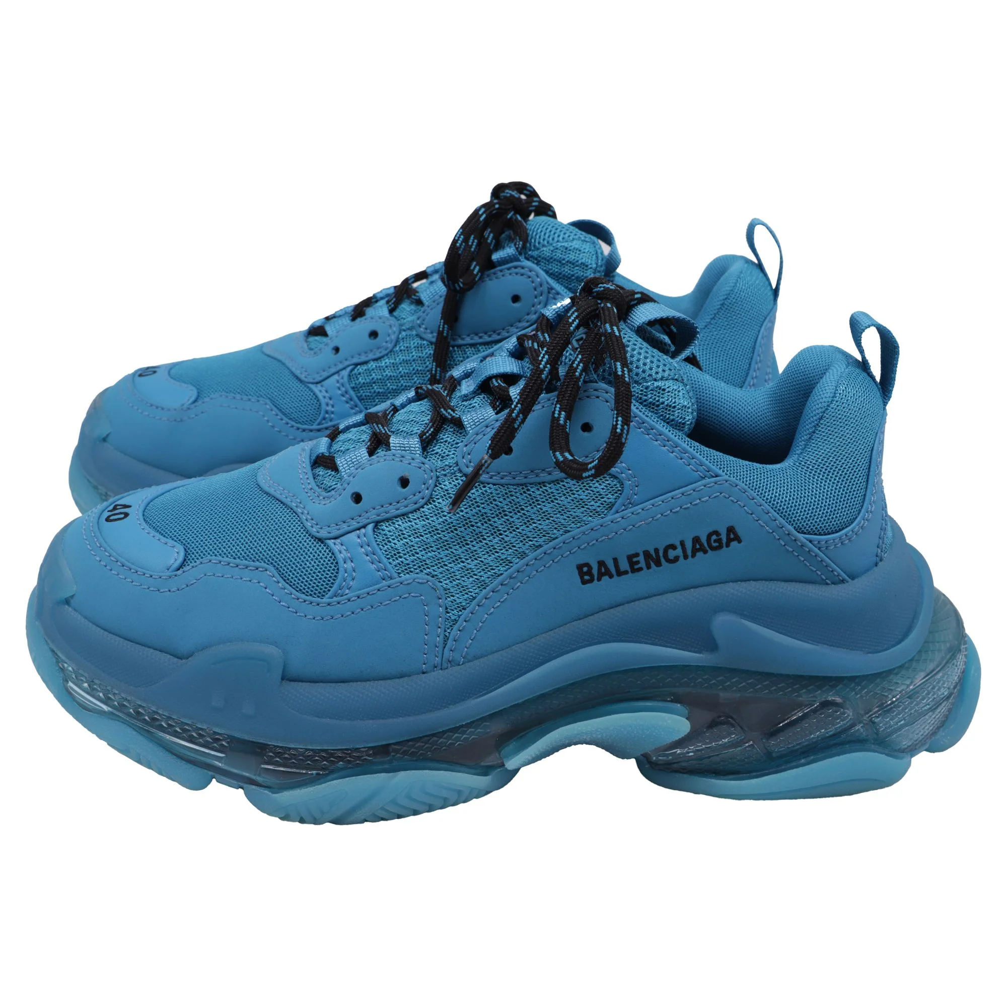 Men's Balenciaga Clear Sole Triple S Sneakers in Blue Polyester - Image 4