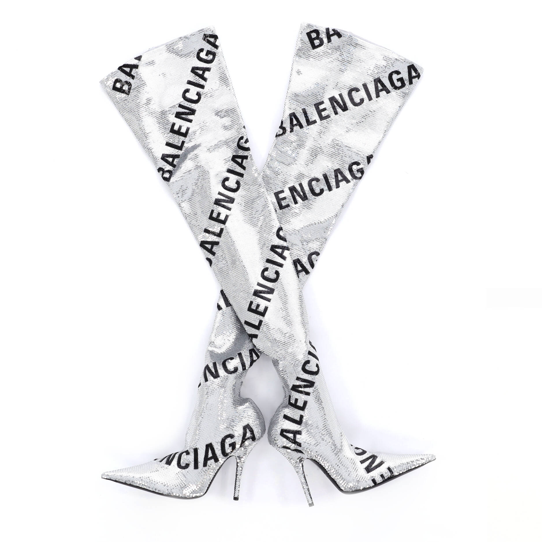 Women's Logo Knife Thigh High Boots Sequins - Image 4