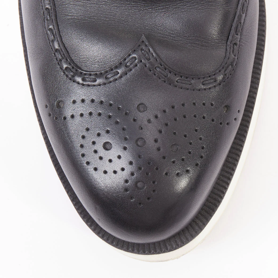 Men's BOTTEGA VENETA black leather white midsoles perforated platform brogue shoe EU43 - Image 6