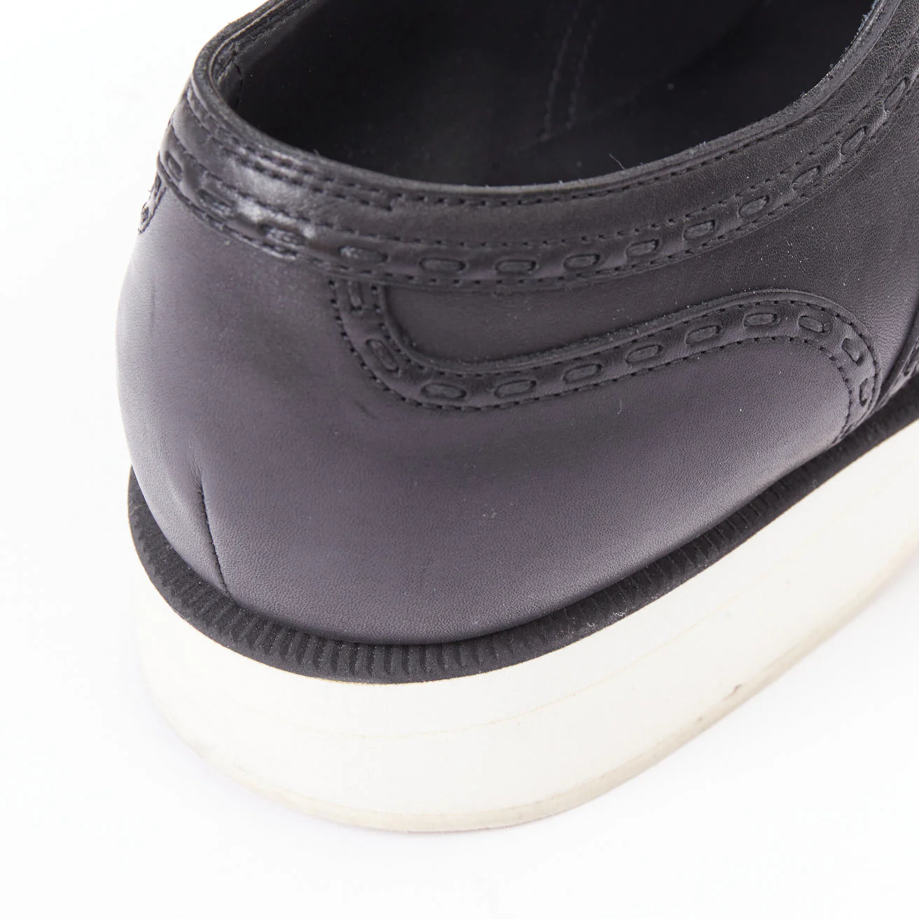 Men's BOTTEGA VENETA black leather white midsoles perforated platform brogue shoe EU43 - Image 8