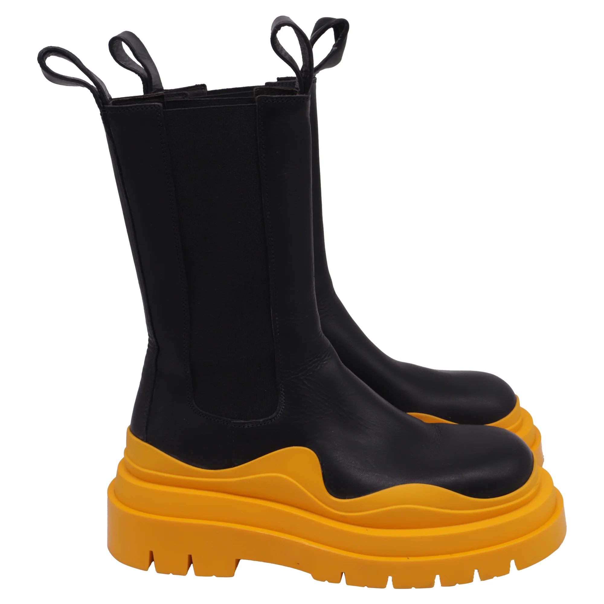 Women's Bottega Veneta Tire Chunky-Sole Chelsea Boots in Black Leather