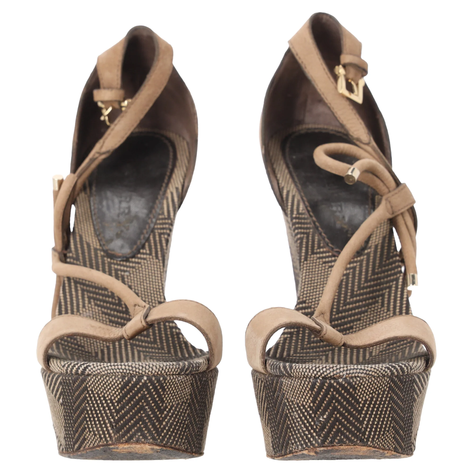 Women's Burberry Bow T-Strap Wedge Sandals in Brown Leather - Image 4