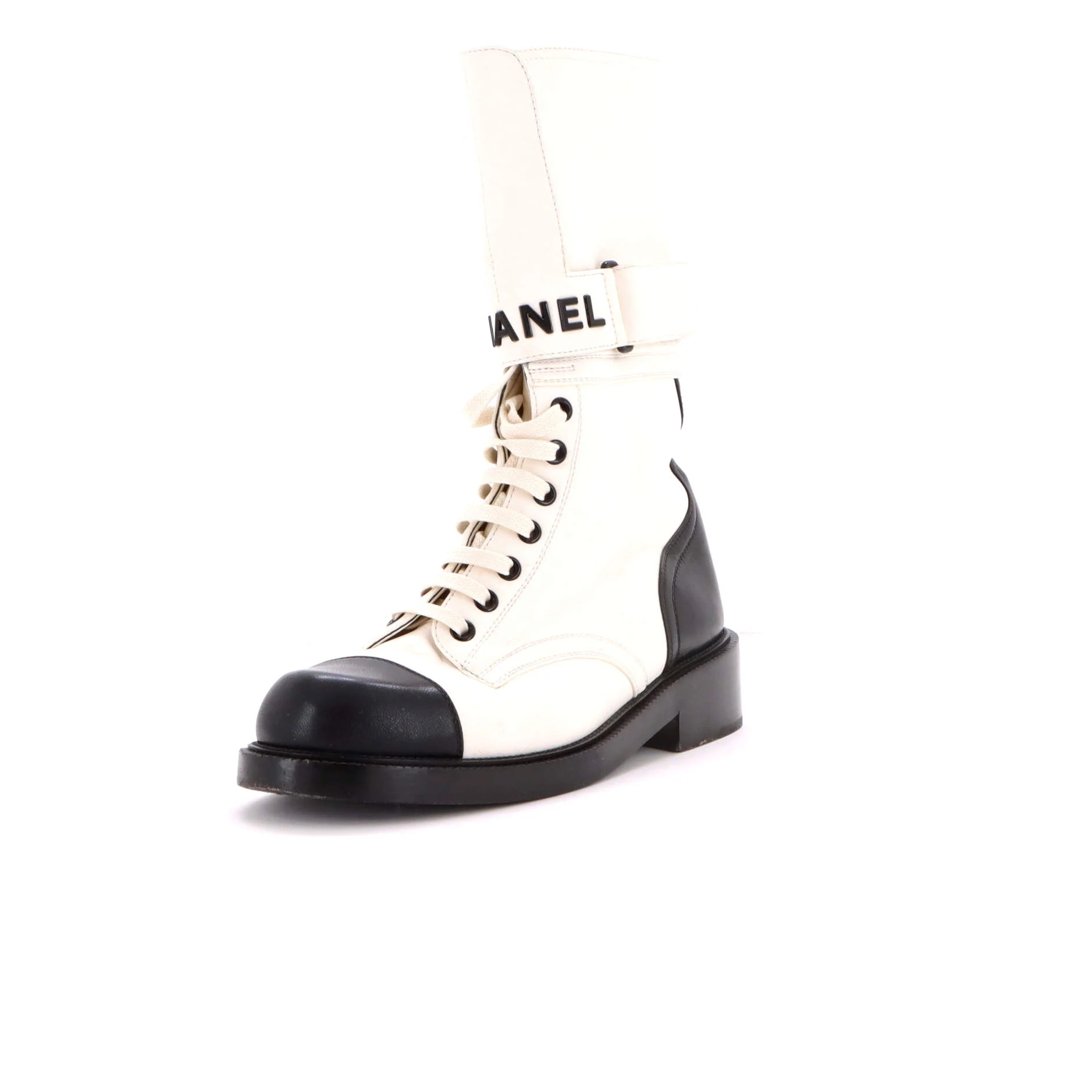 Logo Buckle Combat Boots Leather