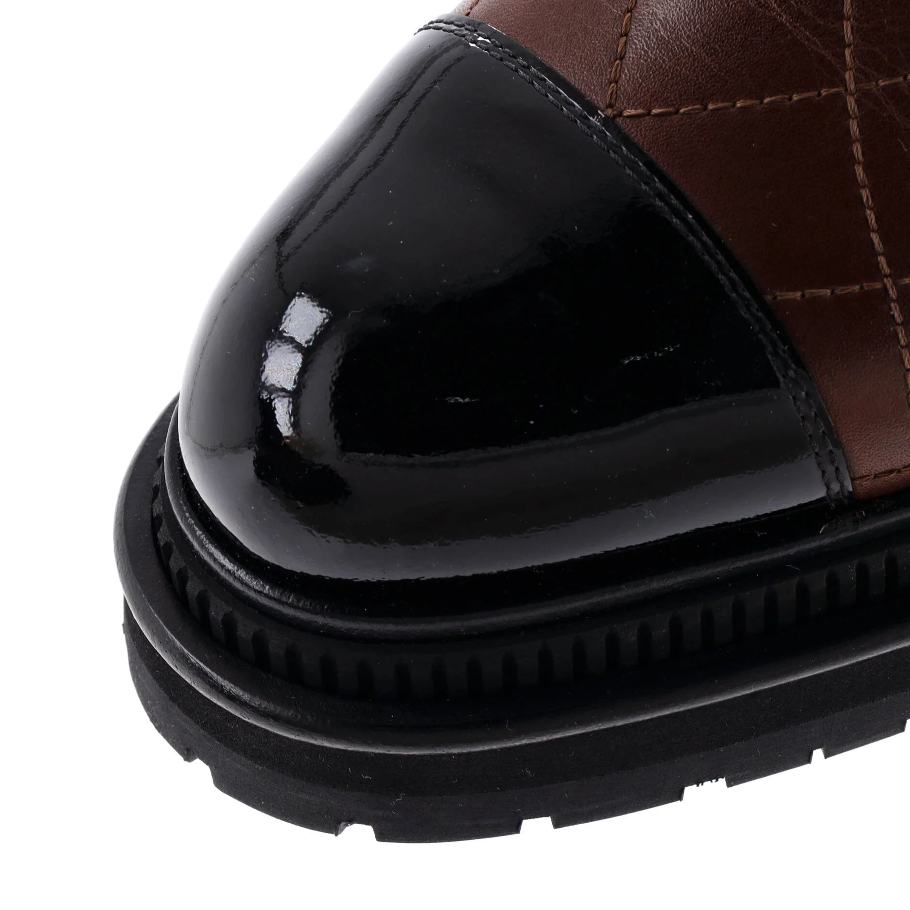 Women's Cap Toe Chelsea Ankle Boots Quilted Leather with Patent - Image 5