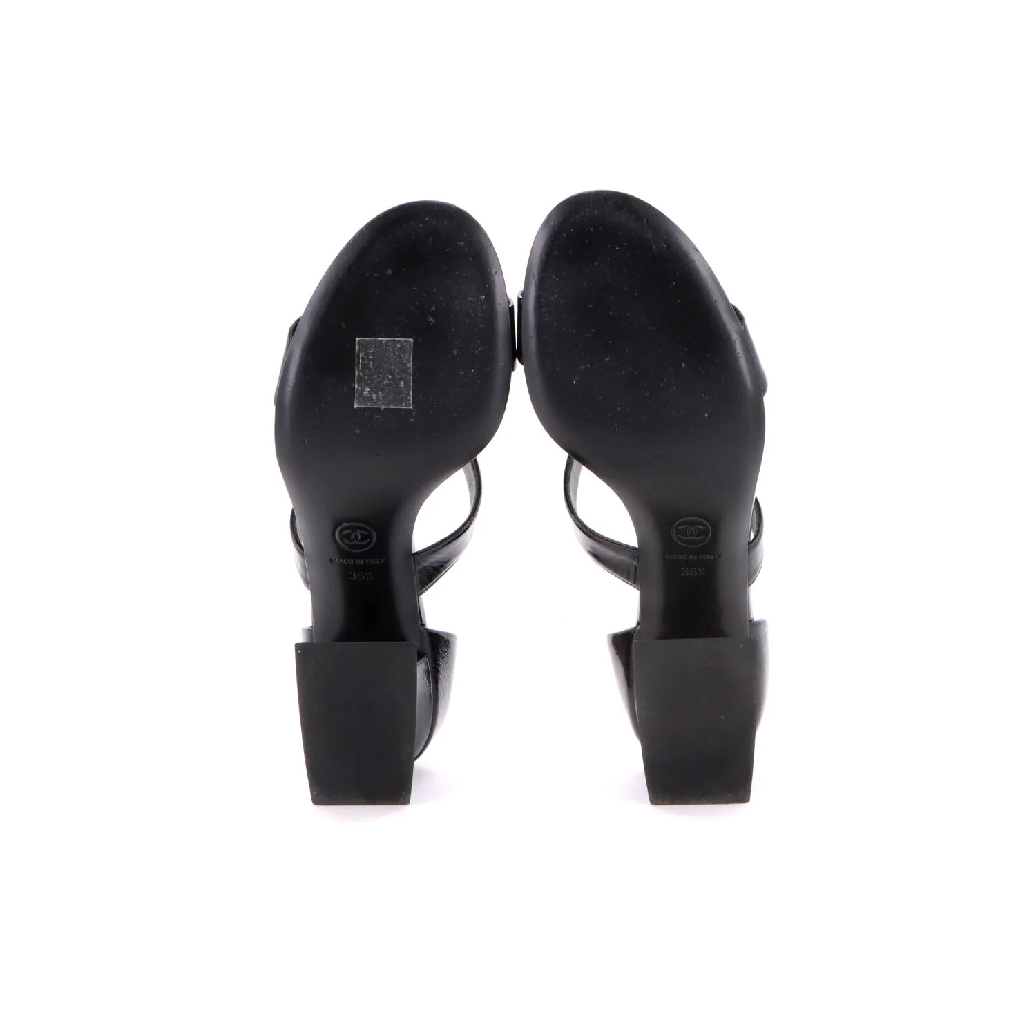 Women's CC Buckle Block Heeled Sandals Patent - Image 4