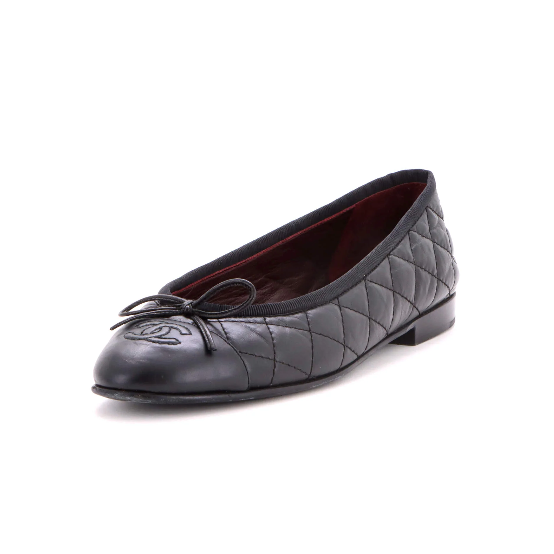Women's CC Cap Toe Bow Ballerina Flats Quilted Leather