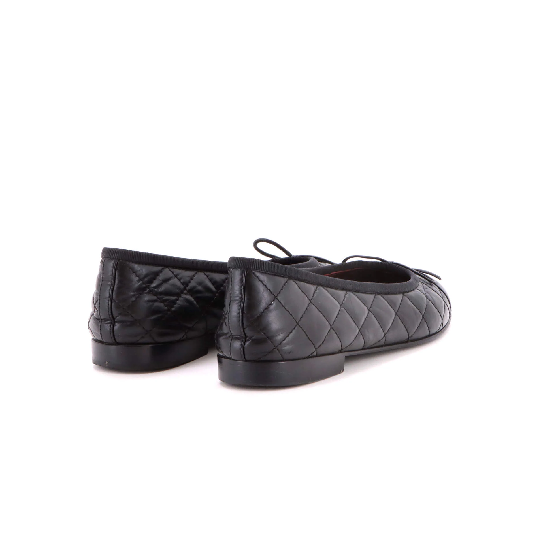 Women's CC Cap Toe Bow Ballerina Flats Quilted Leather - Image 3