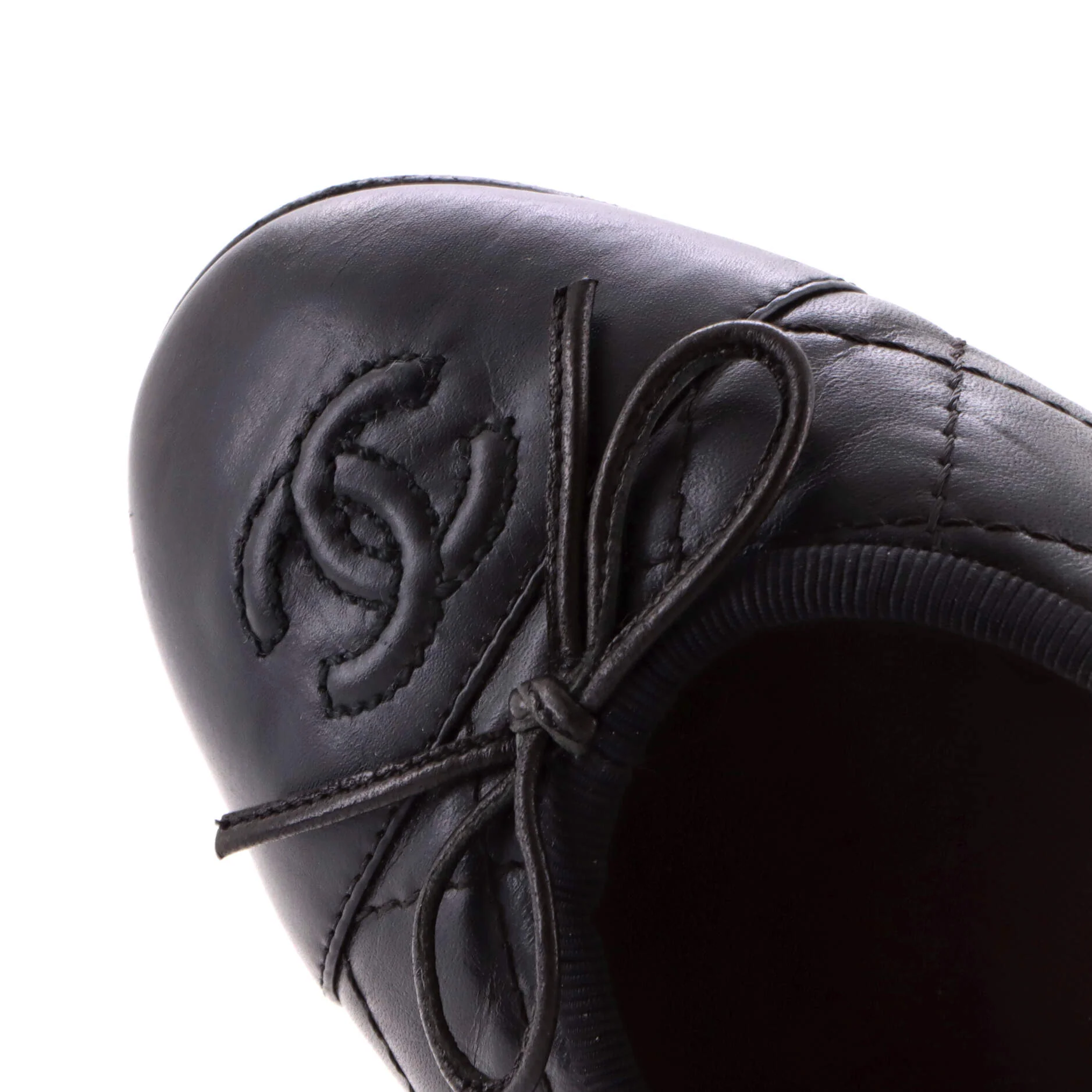 Women's CC Cap Toe Bow Ballerina Flats Quilted Leather - Image 5
