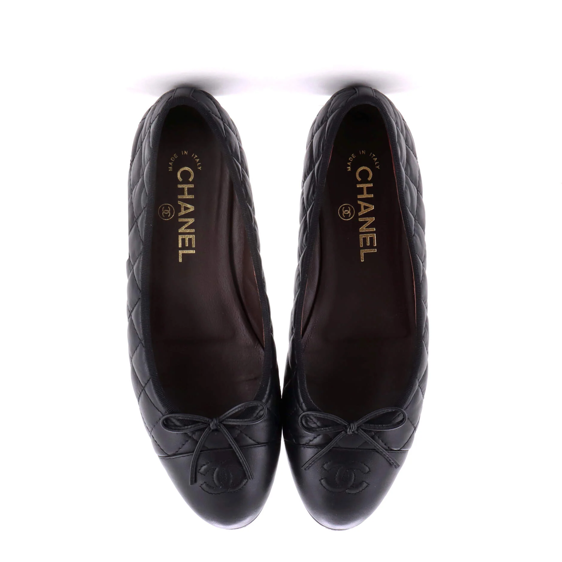 Women's CC Cap Toe Bow Ballerina Flats Quilted Leather - Image 2