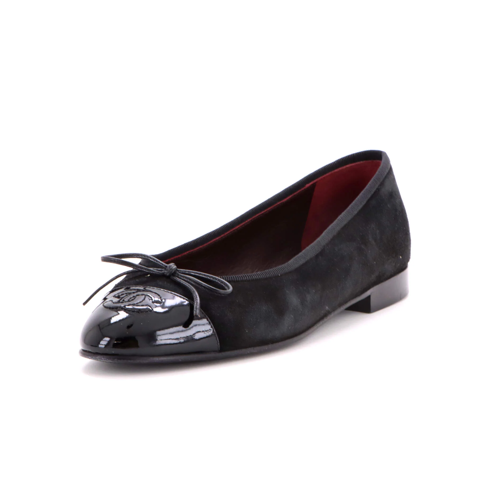 Women's CC Cap Toe Bow Ballerina Flats Suede with Patent