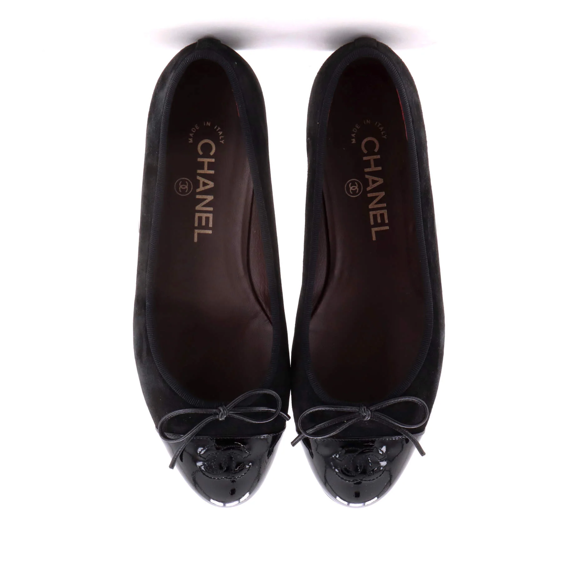 Women's CC Cap Toe Bow Ballerina Flats Suede with Patent - Image 2