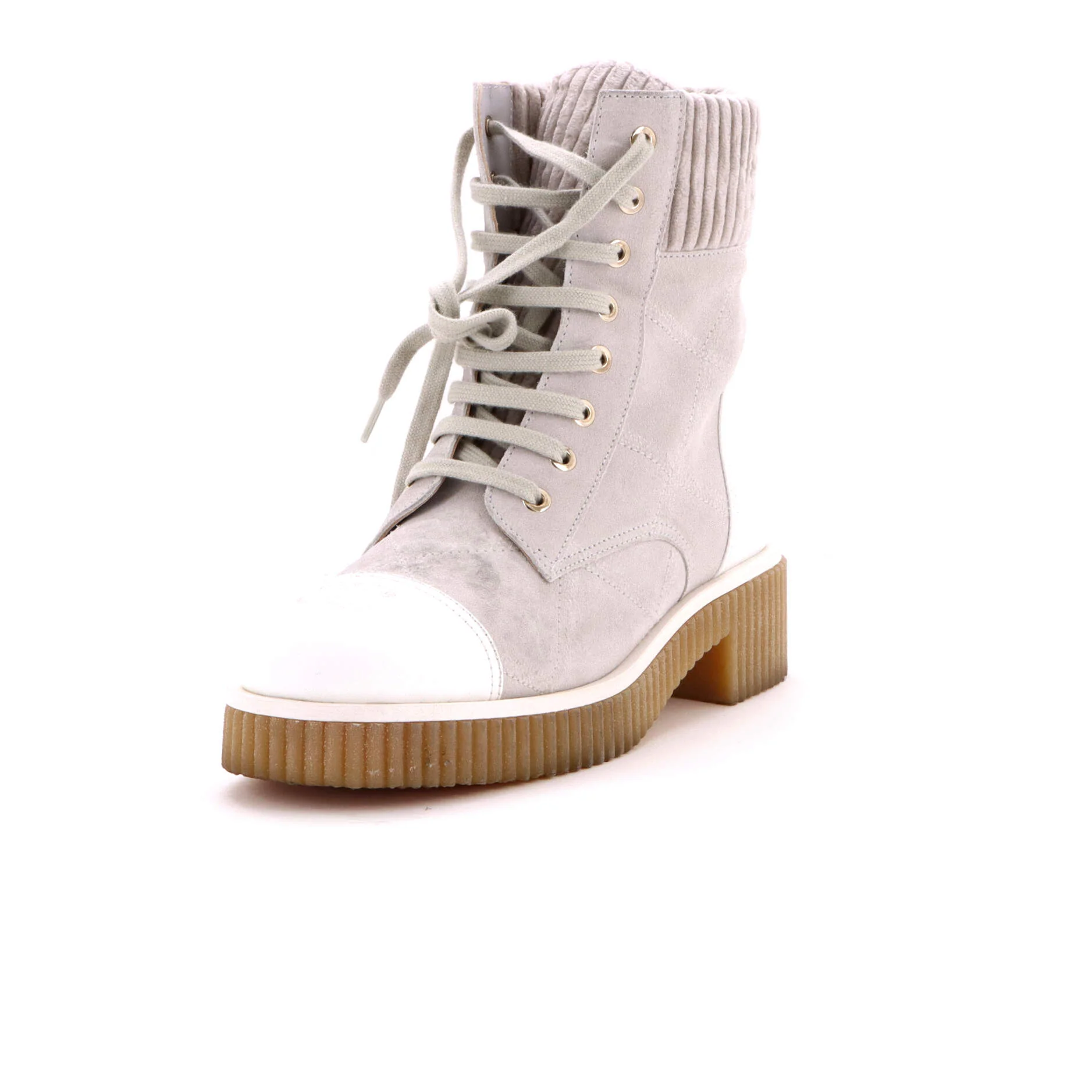 Women's CC Cap Toe Combat Boots Quilted Suede with Leather