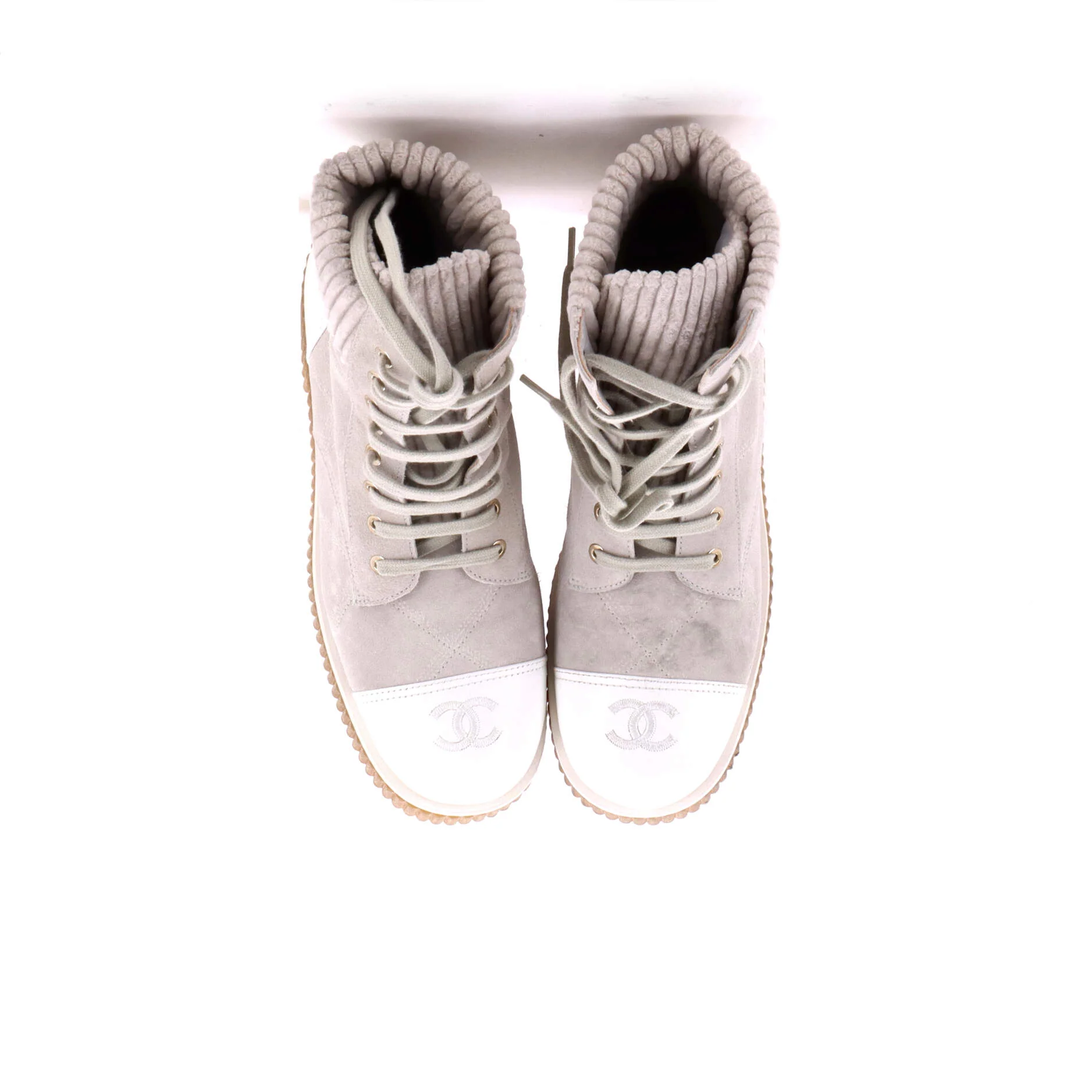 Women's CC Cap Toe Combat Boots Quilted Suede with Leather - Image 2