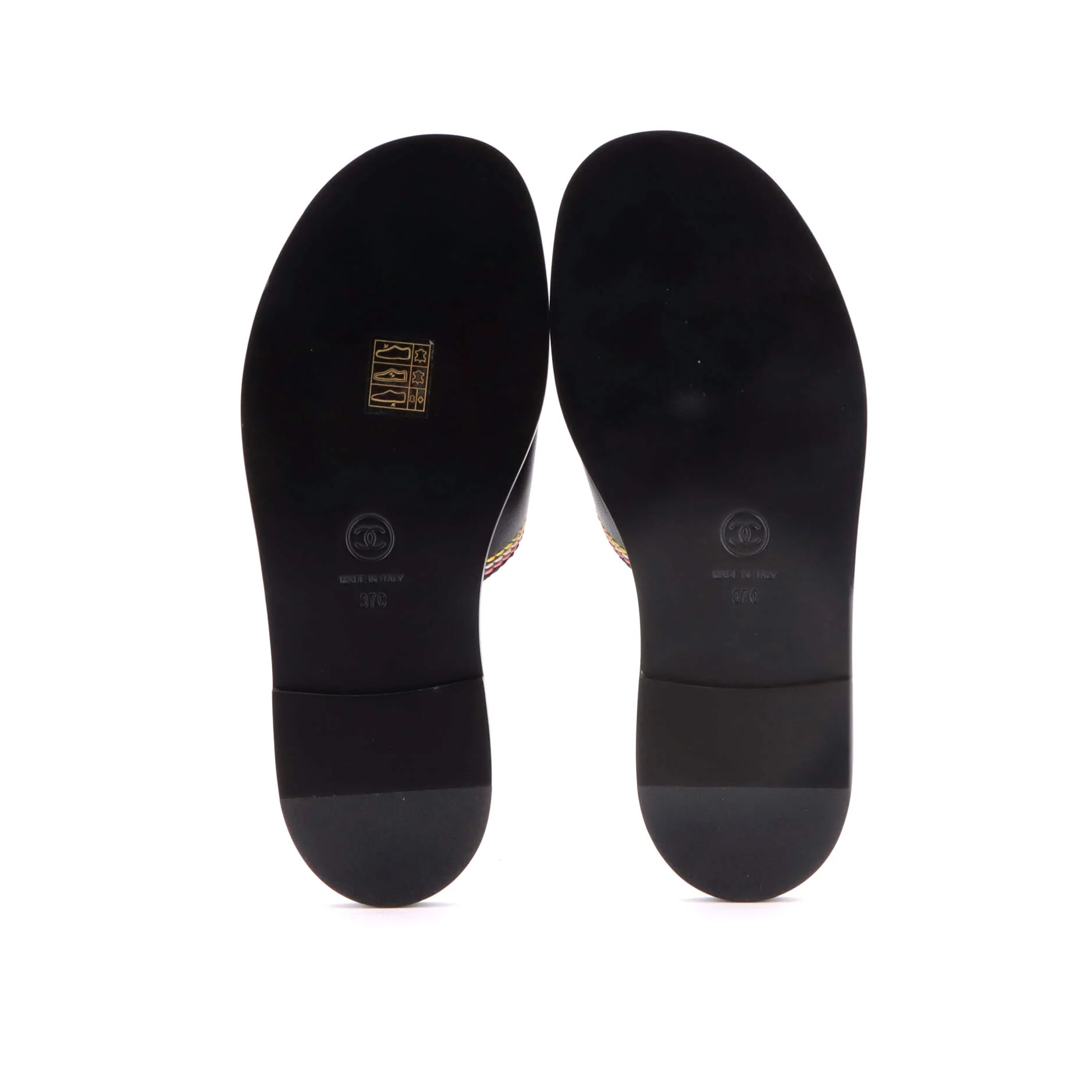 Women's CC Flat Slide Sandals Embroidered Leather - Image 4