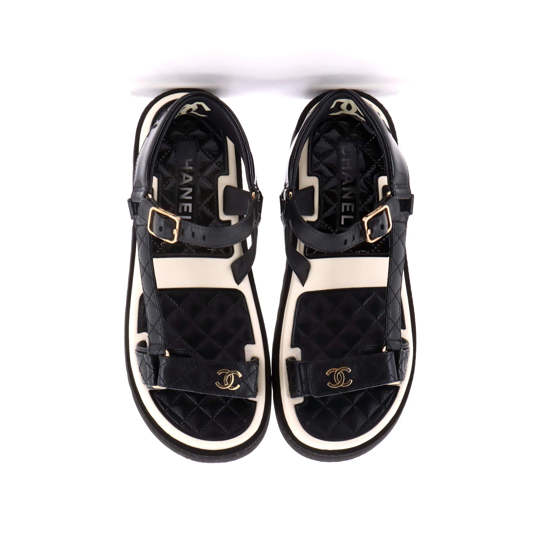 Women's CC Logo Strappy Slingback Platform Sandals Quilted Leather - Image 2