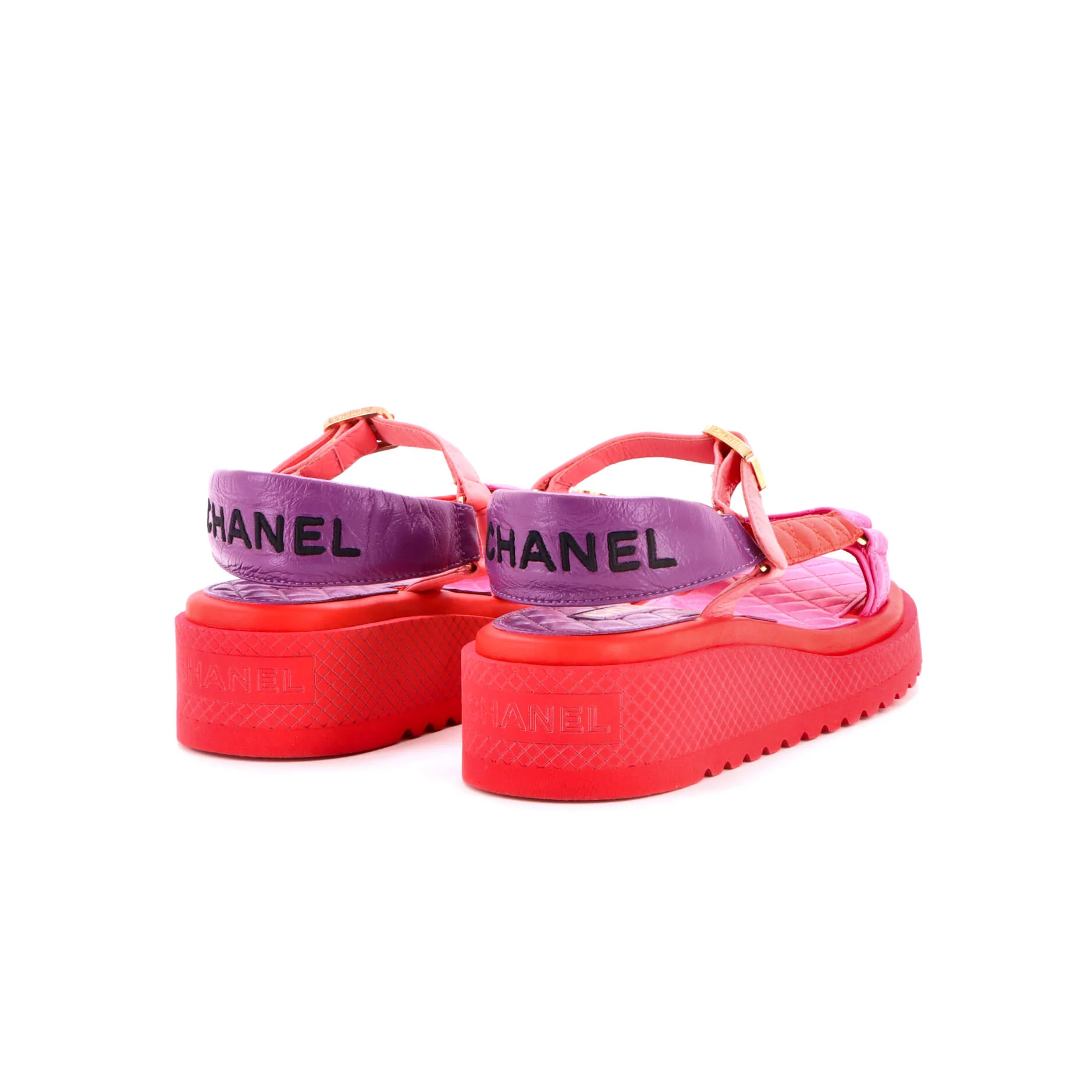 Women's CC Logo Strappy Slingback Platform Sandals Quilted Leather - Image 3