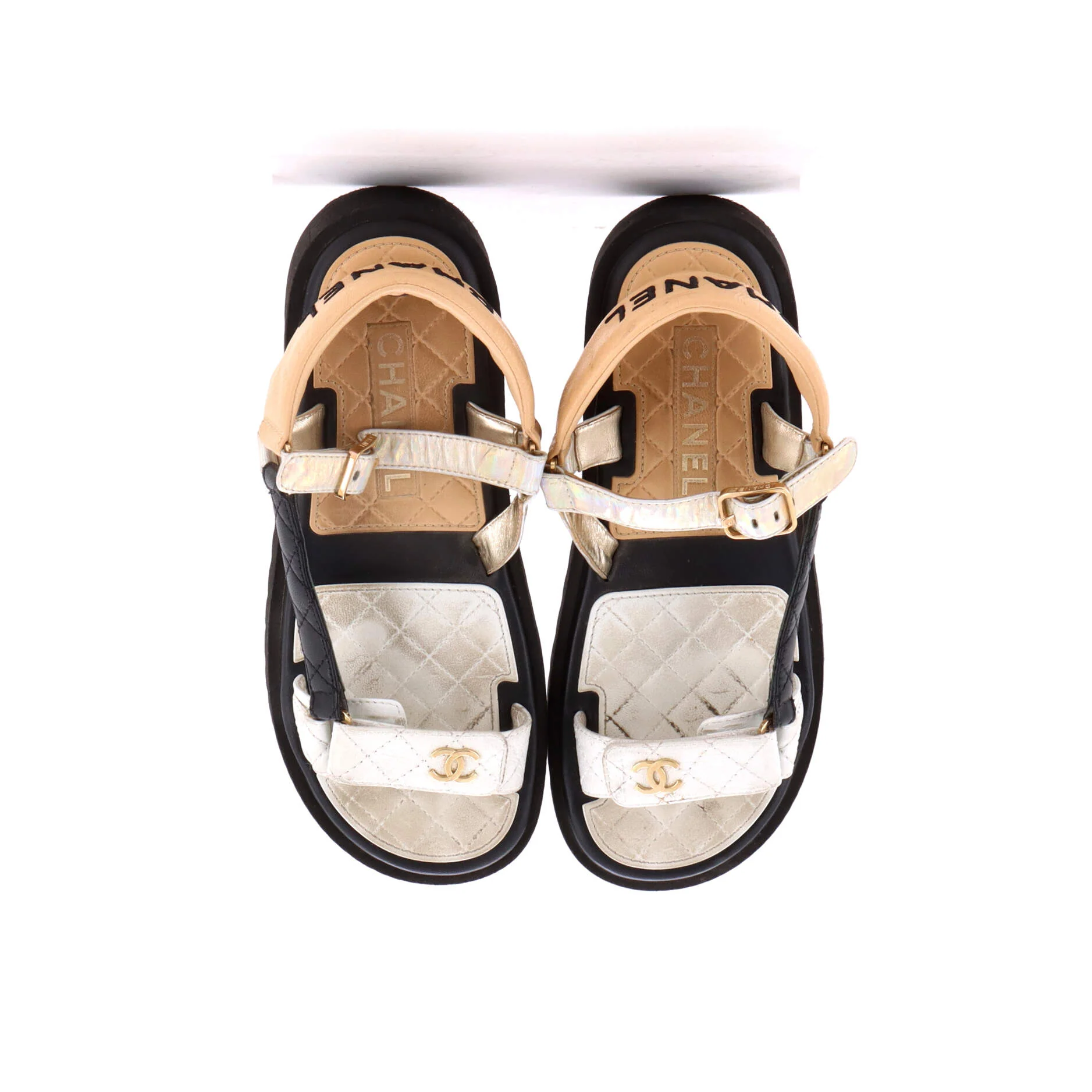 Women's CC Logo Strappy Slingback Platform Sandals Quilted Leather - Image 2