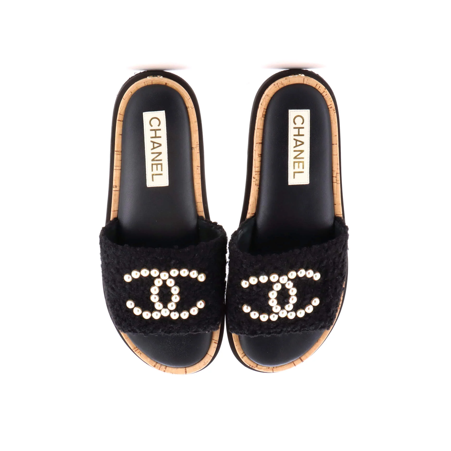 Women's CC Mule Sandal Tweed with Faux Pearls and Cork - Image 2